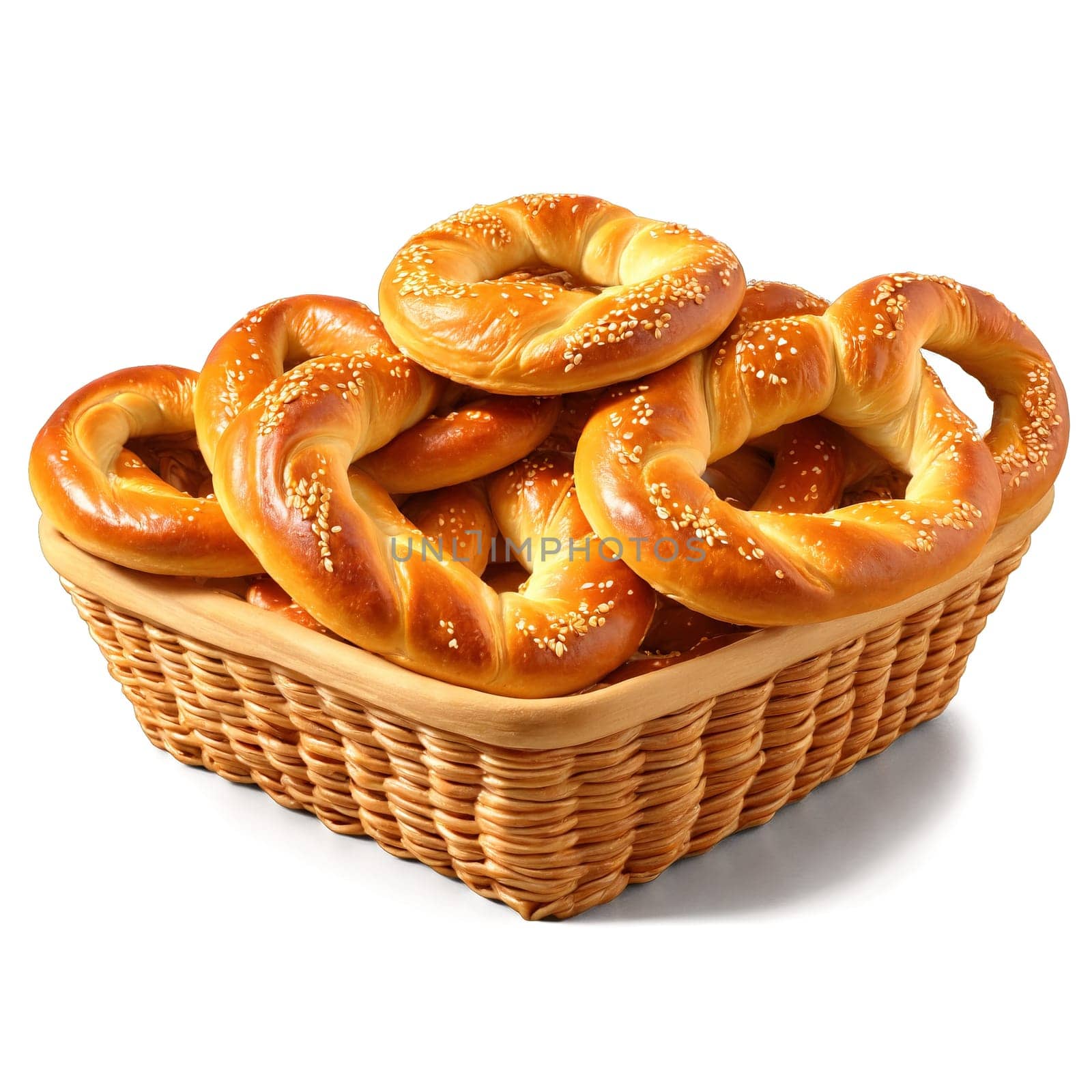 Romanian covrigi pretzel like pastry sesame seeds golden brown served in a basket Culinary and by panophotograph