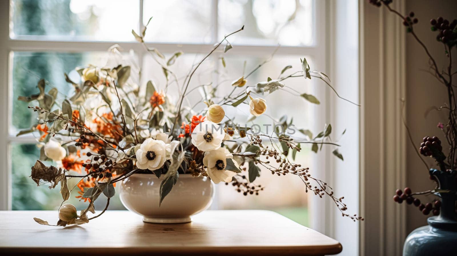 Floral arrangement with winter, autumn or early spring botanical plants and flowers by Anneleven