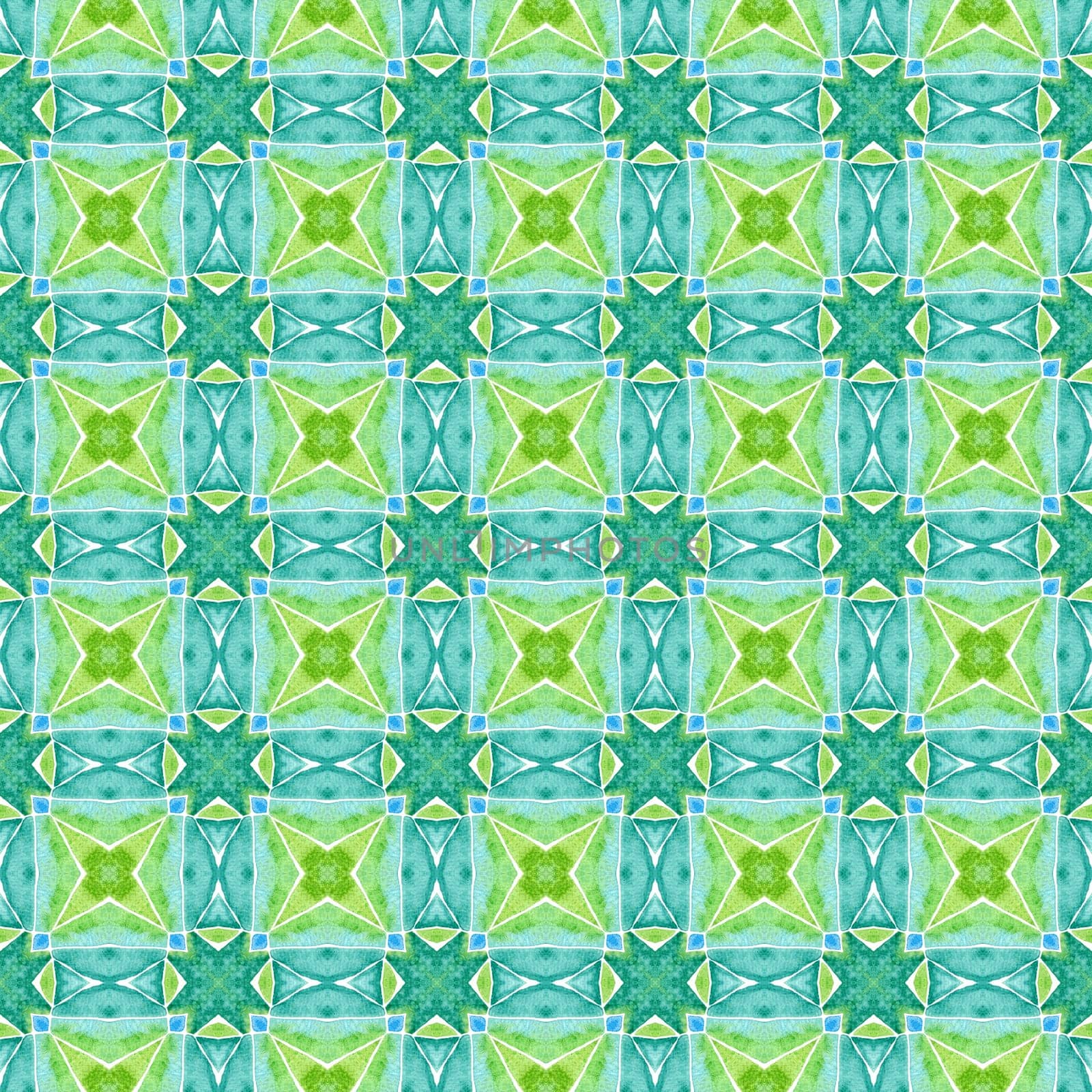 Medallion seamless pattern. Green stylish boho chic summer design. Textile ready authentic print, swimwear fabric, wallpaper, wrapping. Watercolor medallion seamless border.