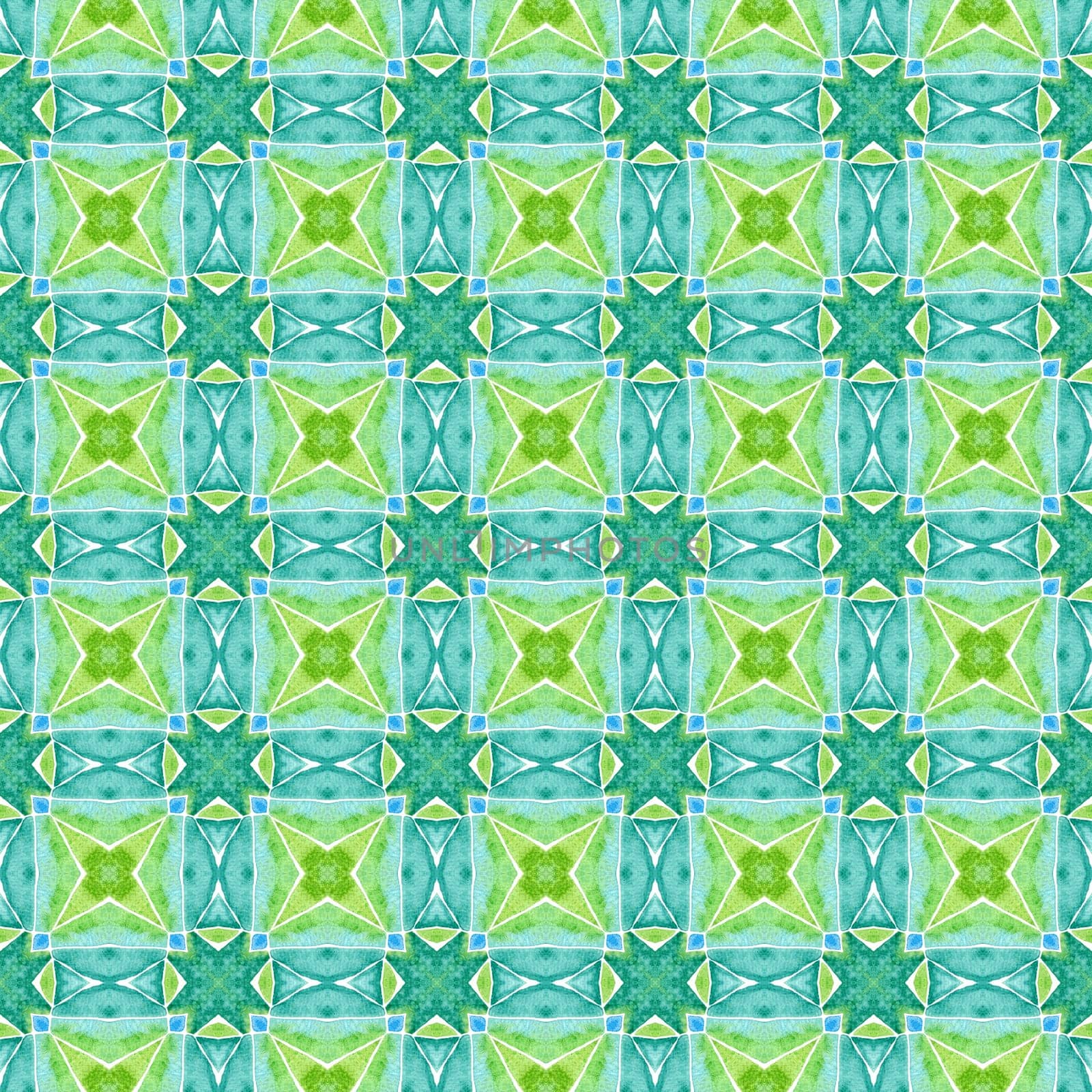 Medallion seamless pattern. Green stylish boho chic summer design. Textile ready authentic print, swimwear fabric, wallpaper, wrapping. Watercolor medallion seamless border.