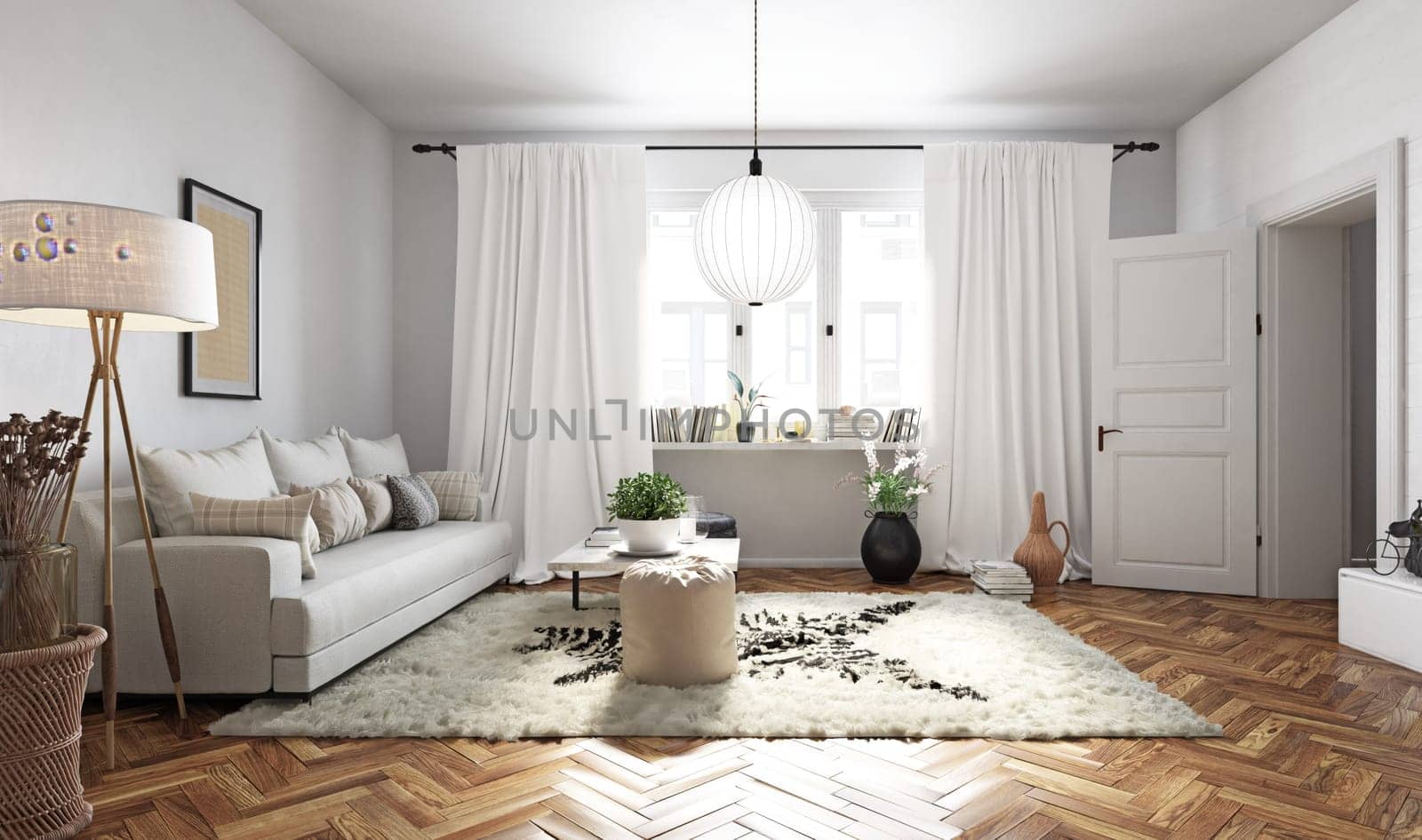 modern living room interior. Cozy design. 3d rendering