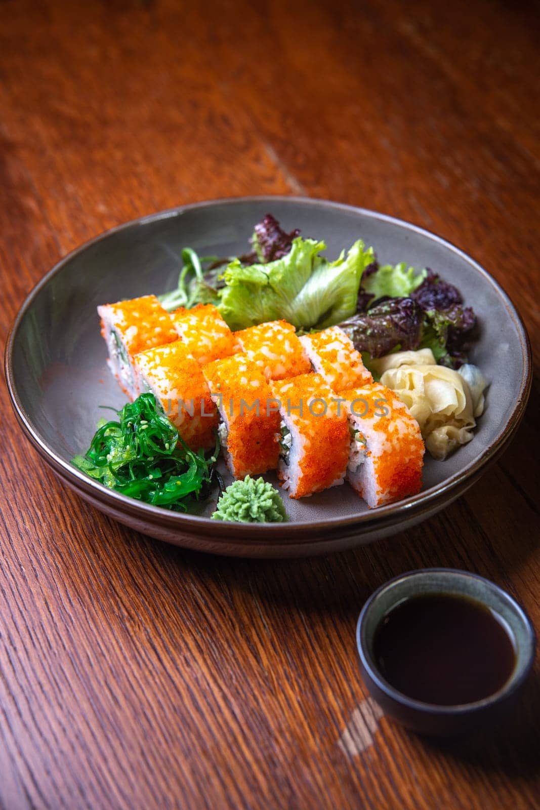 Sushi set with caviar, Asian cuisine. View from above. by Pukhovskiy