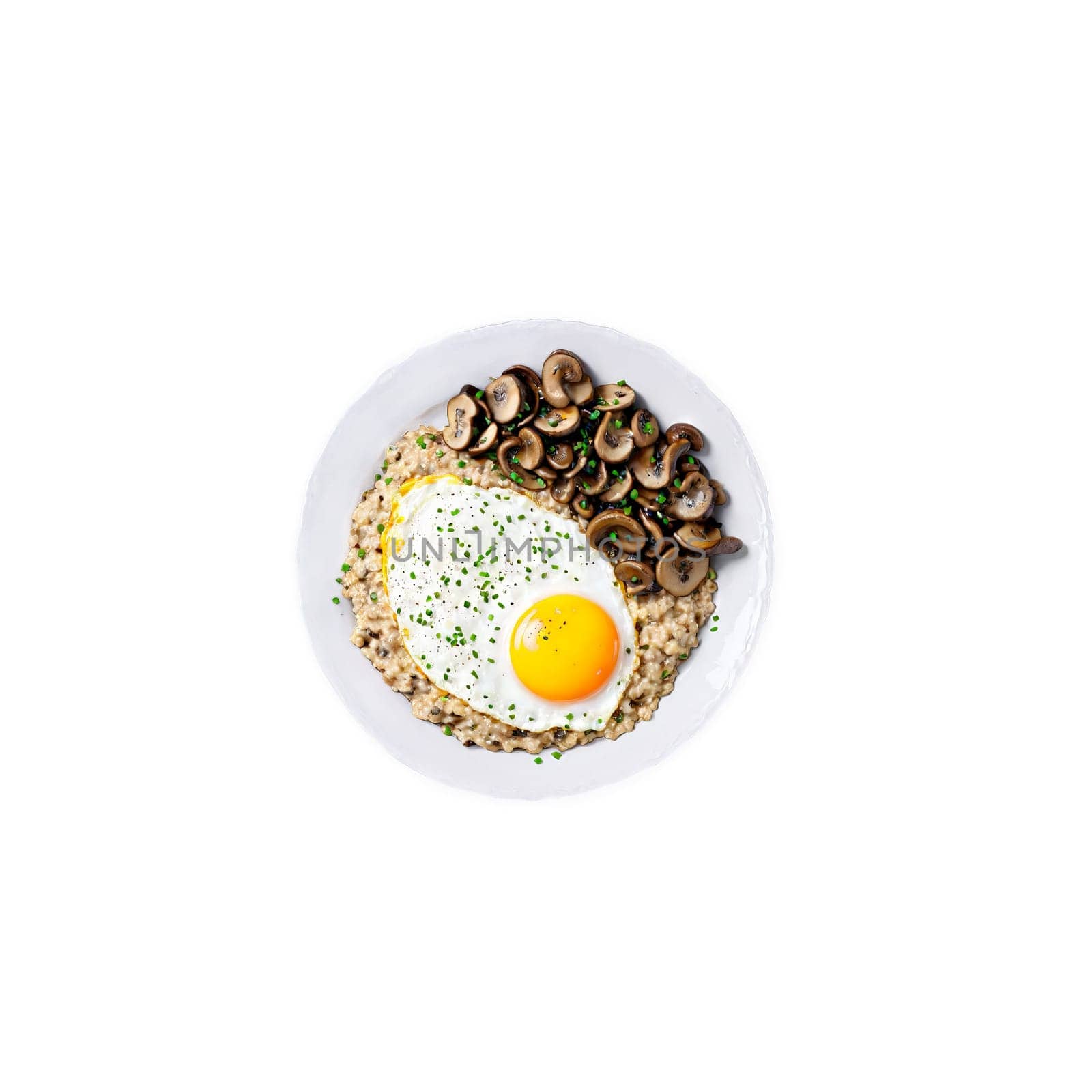 Savory oatmeal creamy oats topped with a fried egg sauteed mushrooms by panophotograph