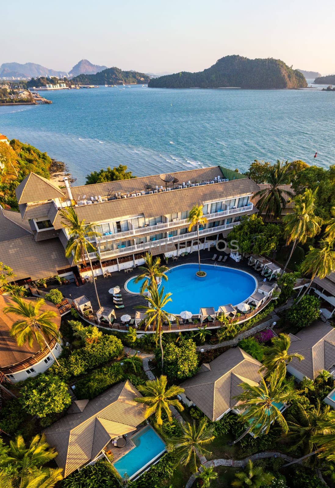 View of a pool resort in Panwa beach in Phuket, Thailand, south east asia