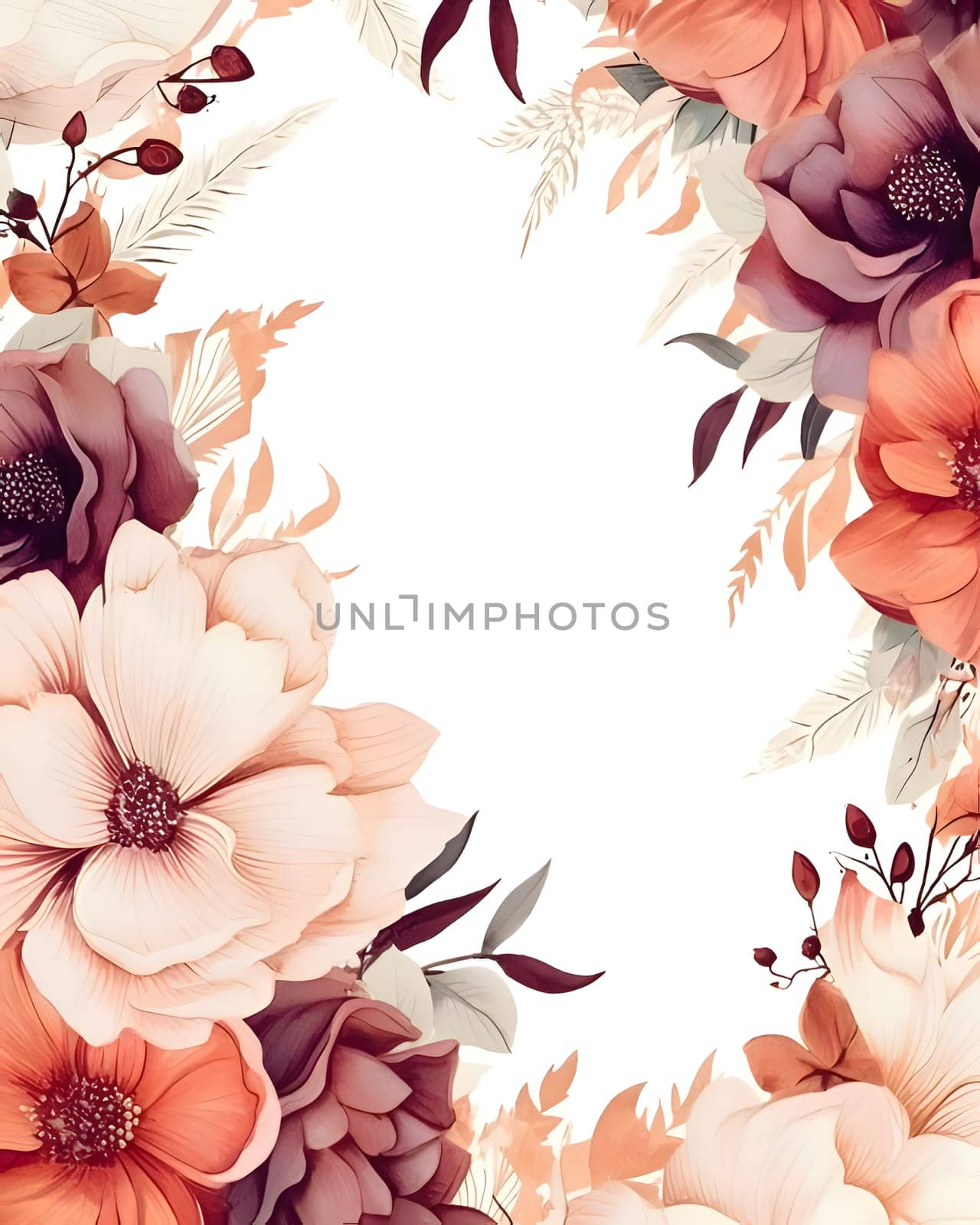 Frame with flowers and leaves on a light background. by ThemesS