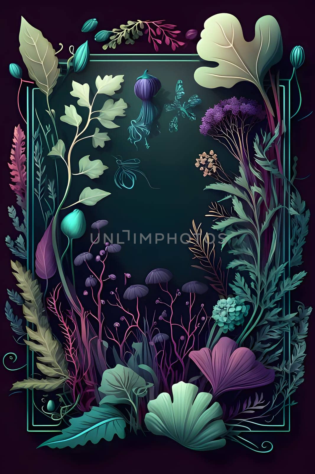 Frame with flowers and leaves on a dark background. by ThemesS