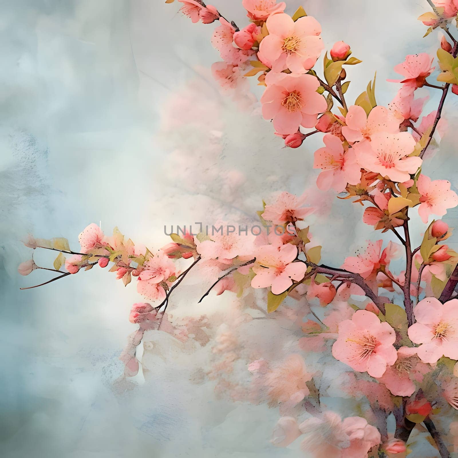 A frame adorned with cherry blossoms against a light background creates a delicate and visually pleasing composition.
