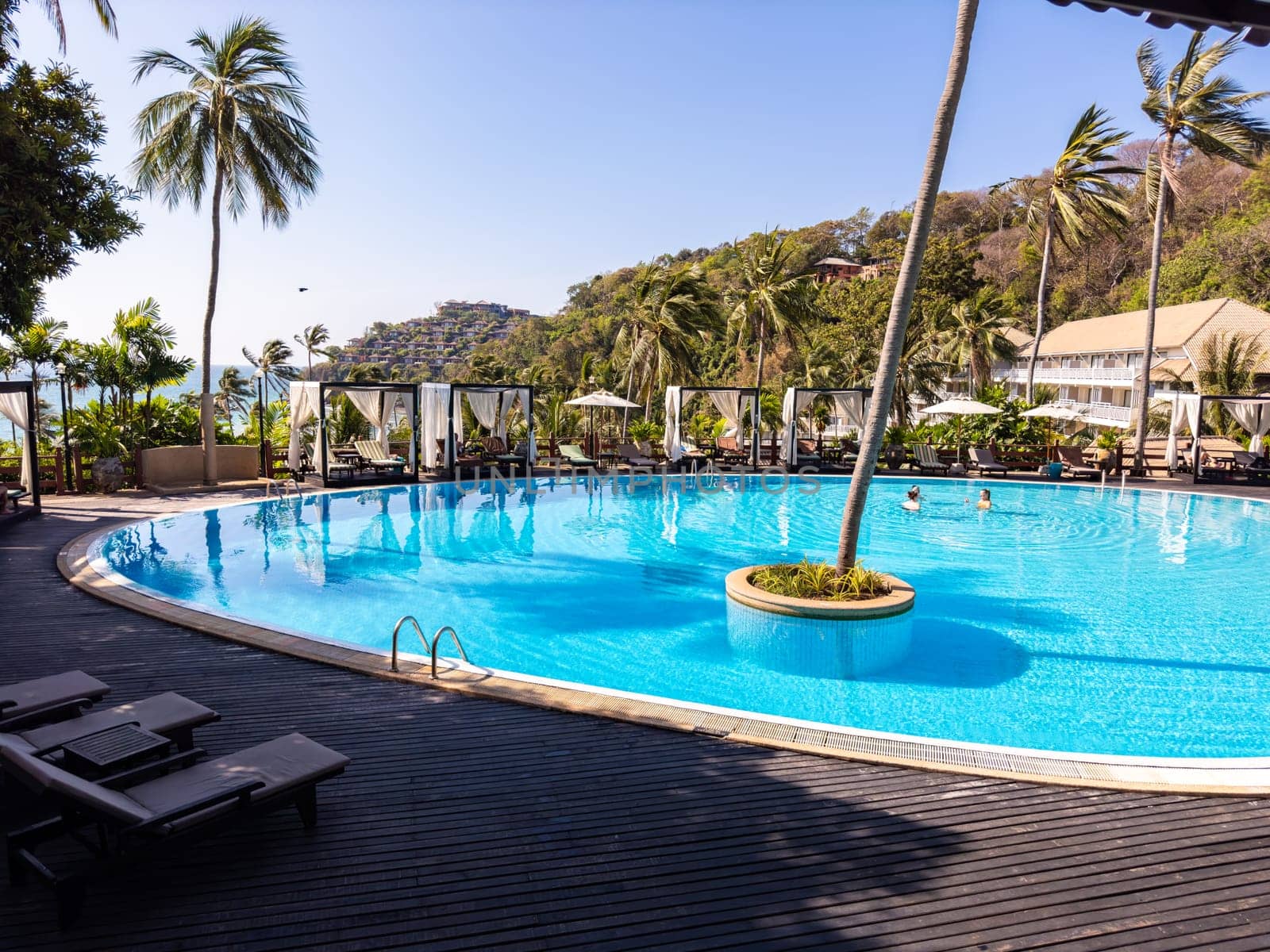 View of a pool resort in Panwa beach in Phuket, Thailand, south east asia