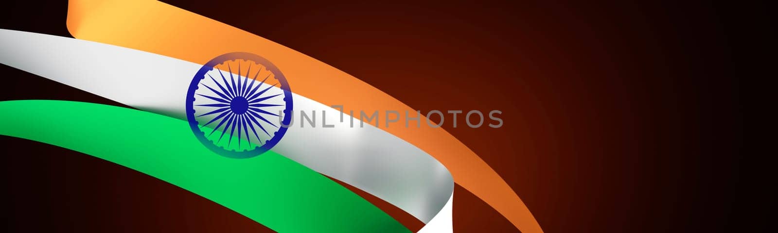Vibrant, abstract representation of the Indian flag with flowing curves. Indian Independence Day, concept of patriotism and national pride. Copy space for text, advertising. Panoramic banner. 3D. by creativebird