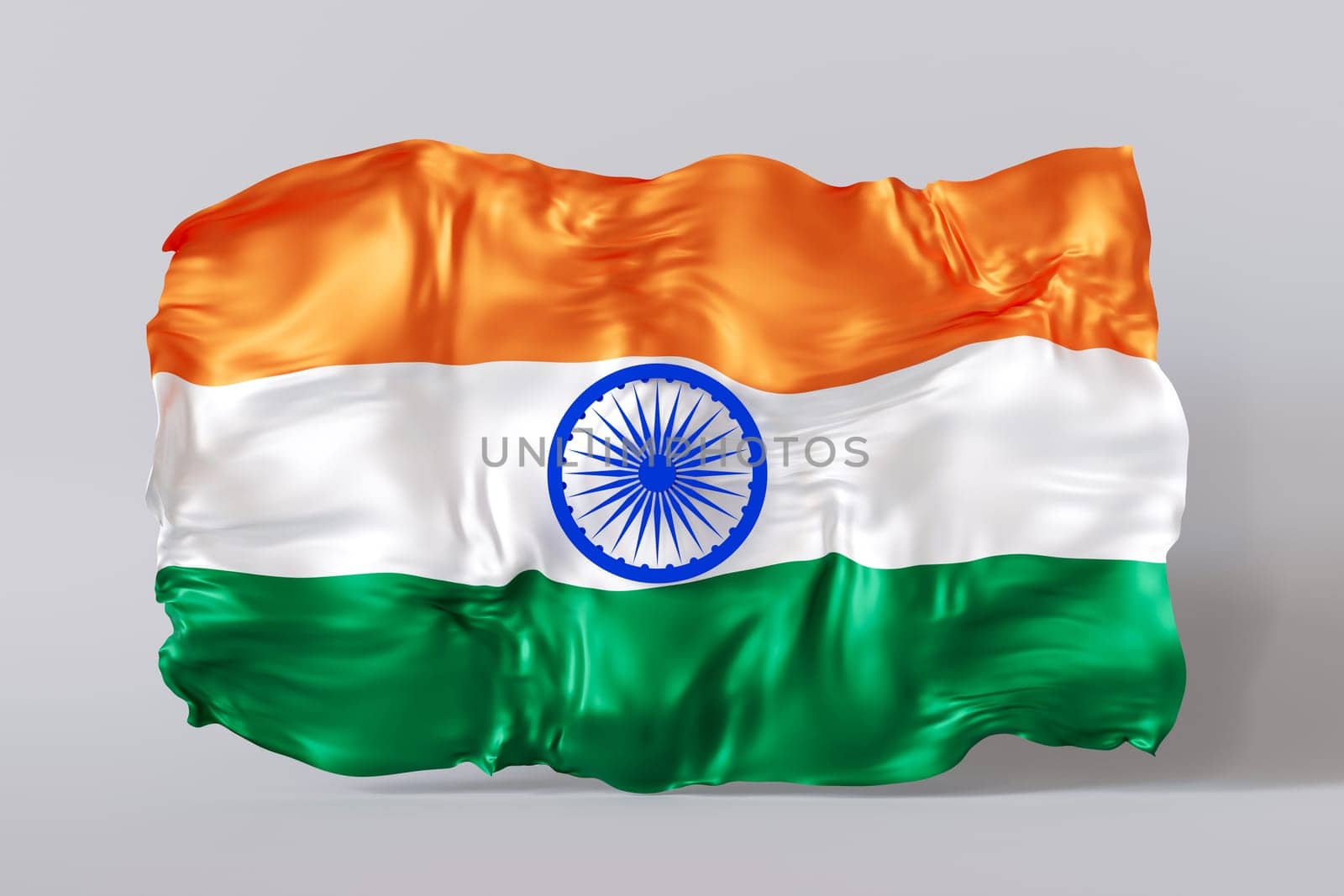 Indian flag in a realistic, waving form against a plain background, capturing the spirit of Indian Independence Day with elegance and pride. 3D render
