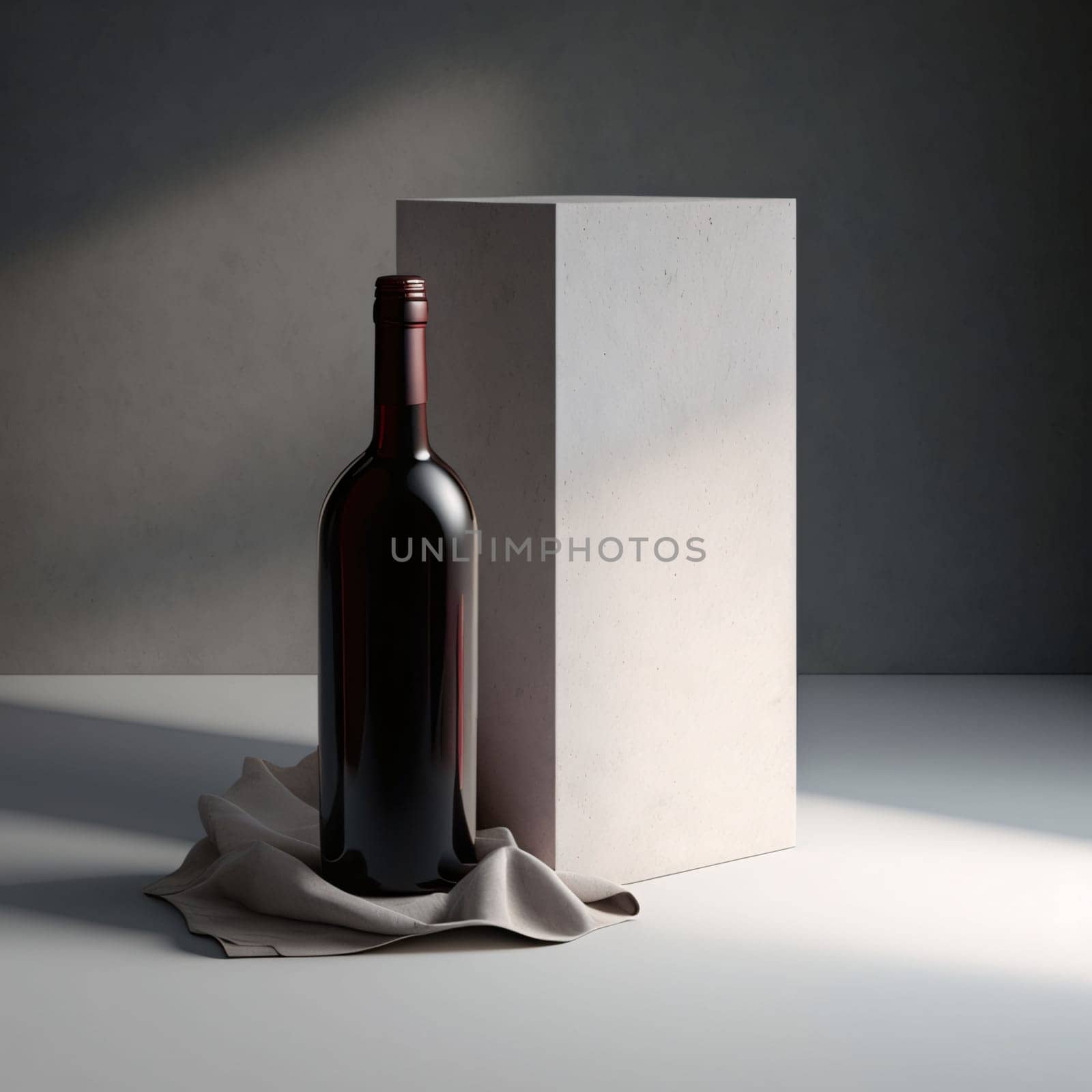 Wine bottle and blank card with space for your own content dark background. Graphic with space for your own content.