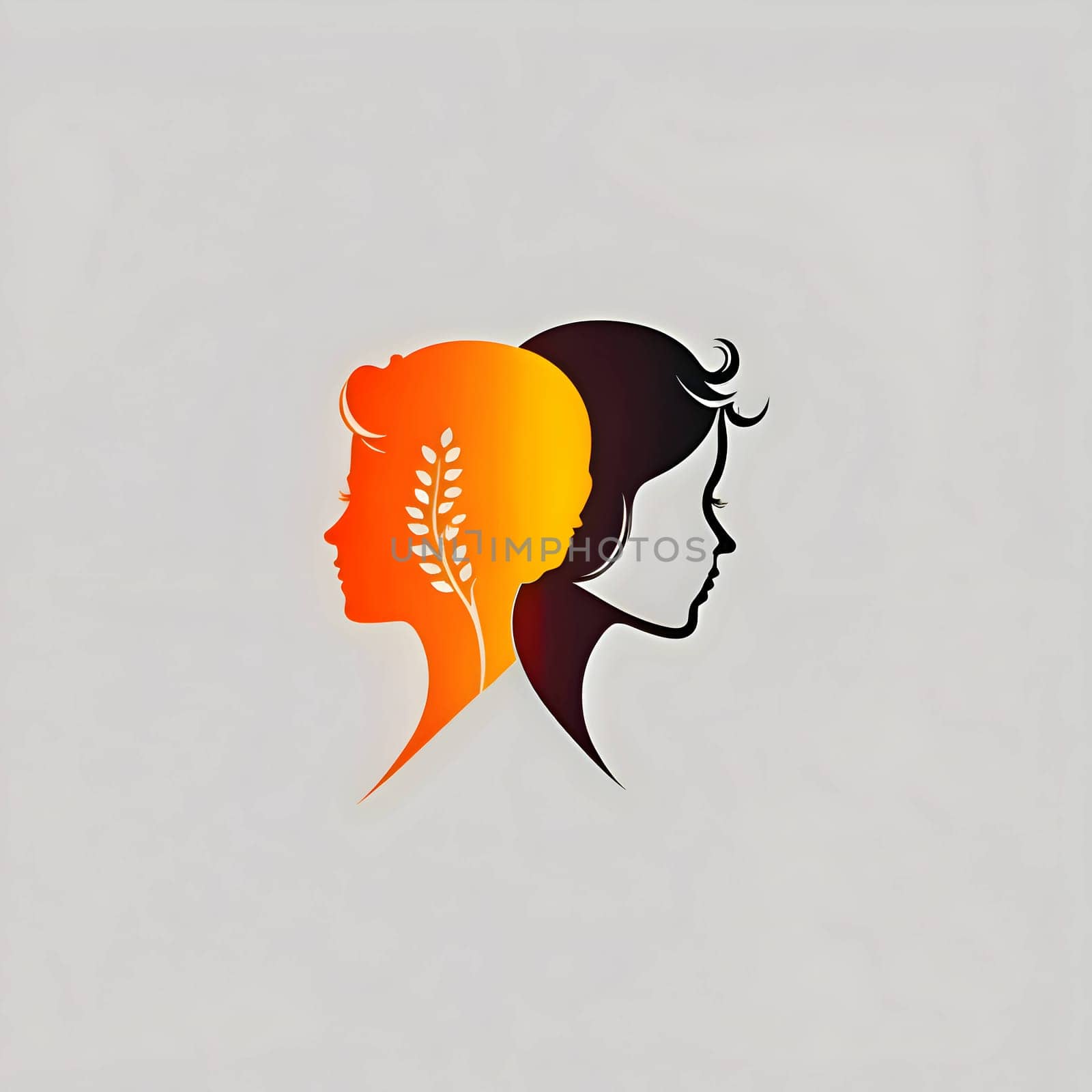 Logo concept - two colorful heads facing each other on a white background, symbolizing diversity and unity.