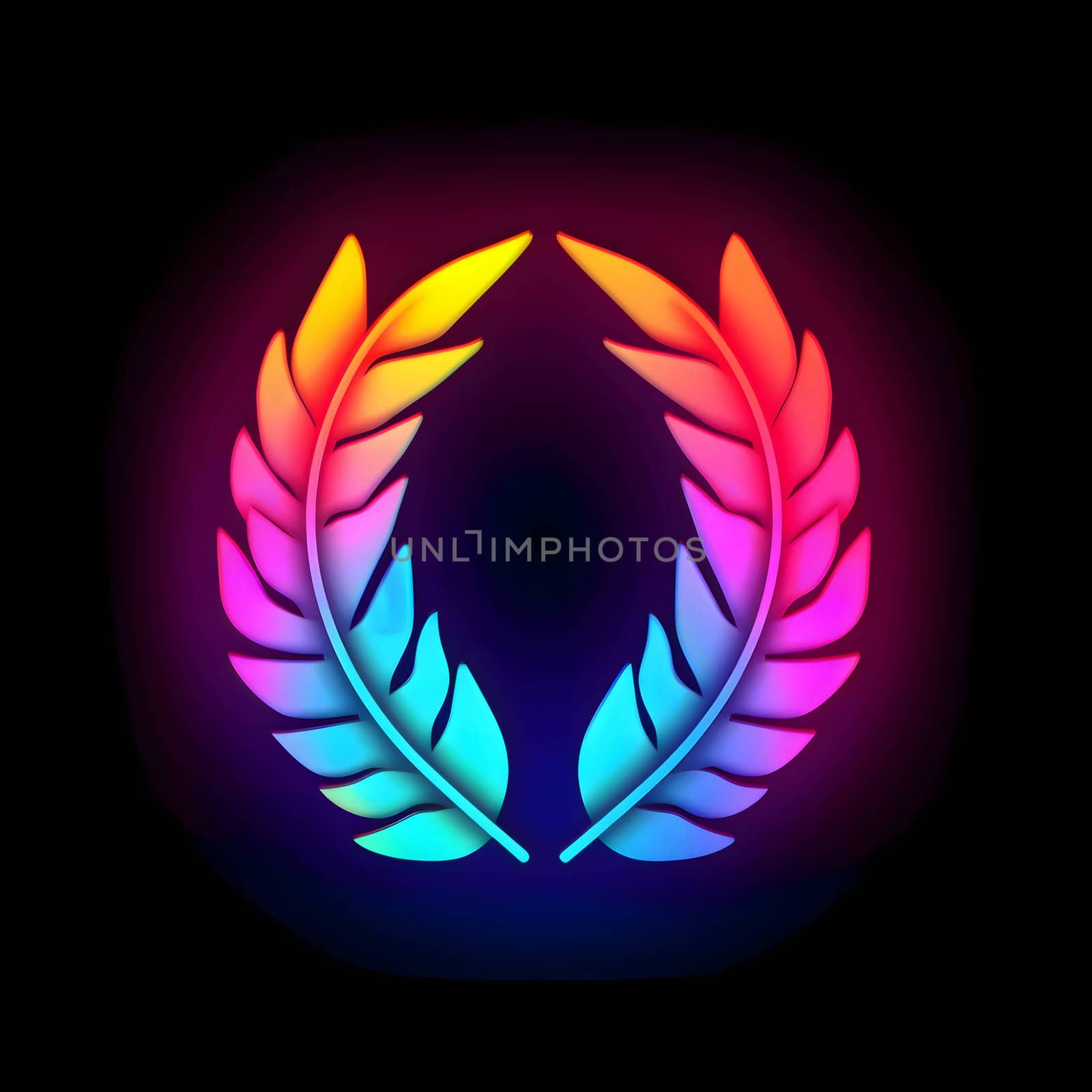 Logo concept featuring two colorful laurel leaves on a dark background, symbolizing victory, pride, and celebration.