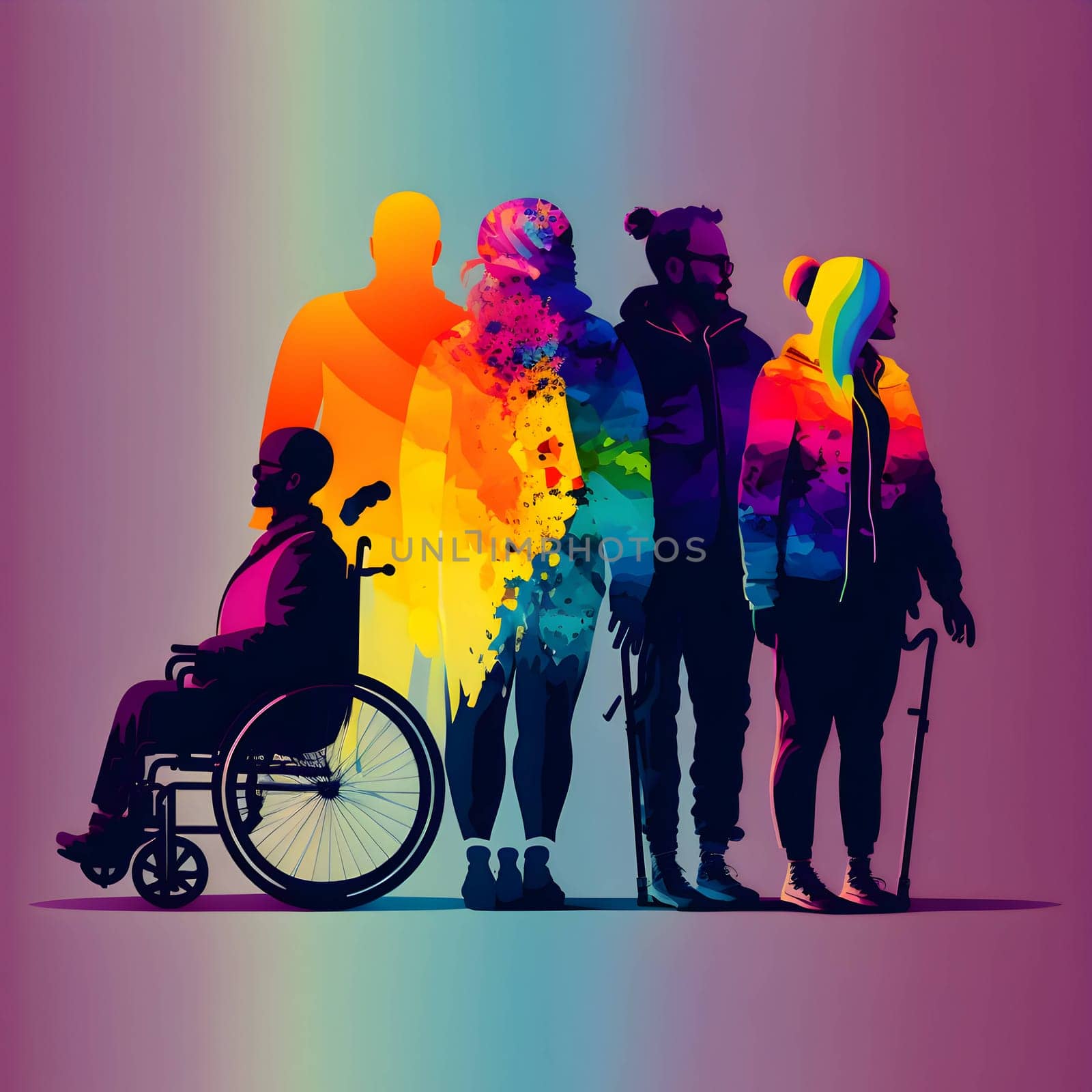Logo concept: Five human silhouettes in vibrant LGBT rainbow colors, representing inclusivity, diversity, and equality.