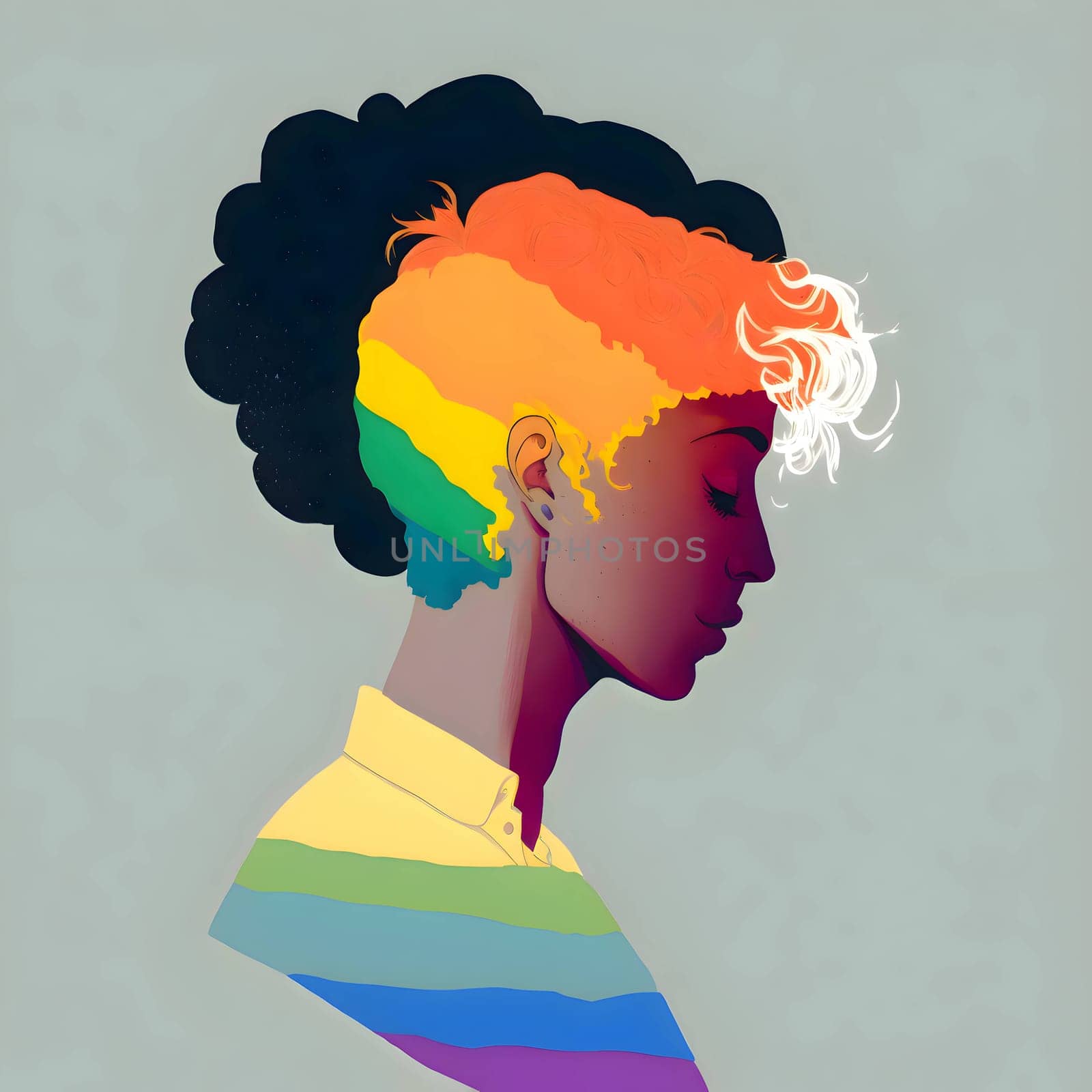 Silhouette in vibrant LGBT rainbow colors on a light background, symbolizing diversity and equality.