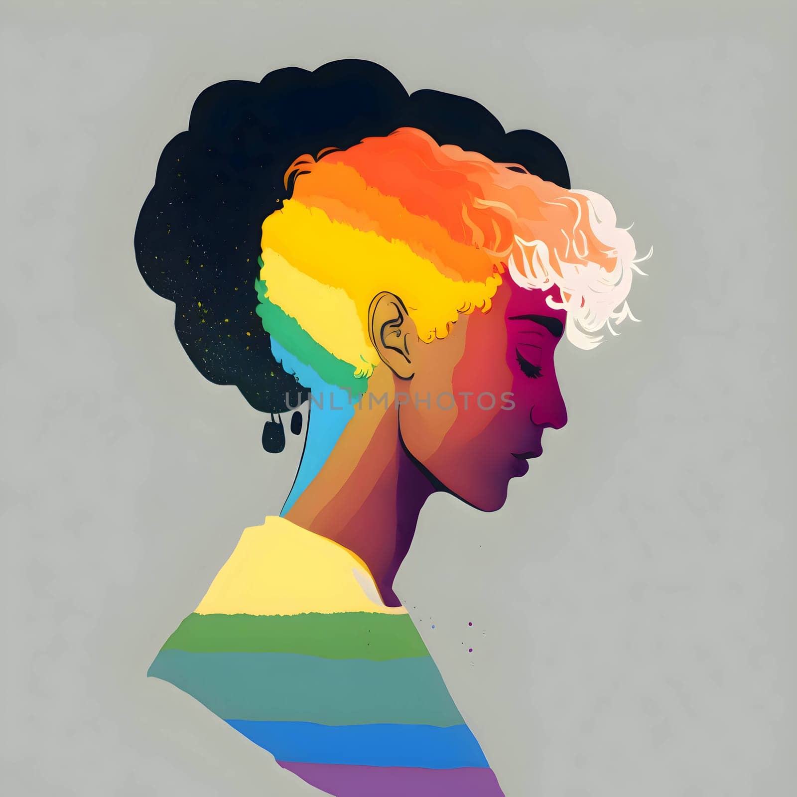 Silhouette in vibrant LGBT rainbow colors on a light background, symbolizing diversity and equality.