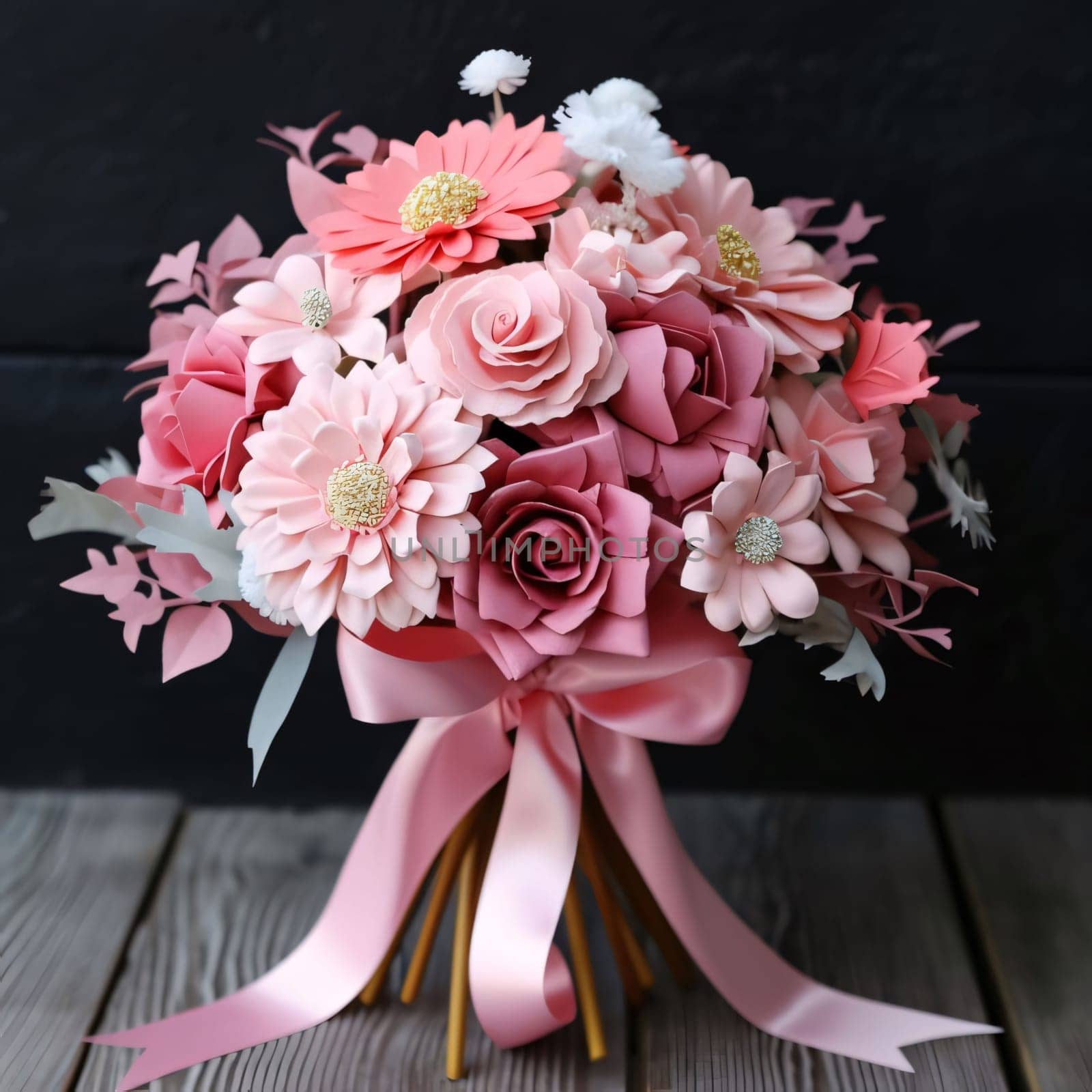 International Day of Education: Bouquet of pink and white flowers in a vase on a black background