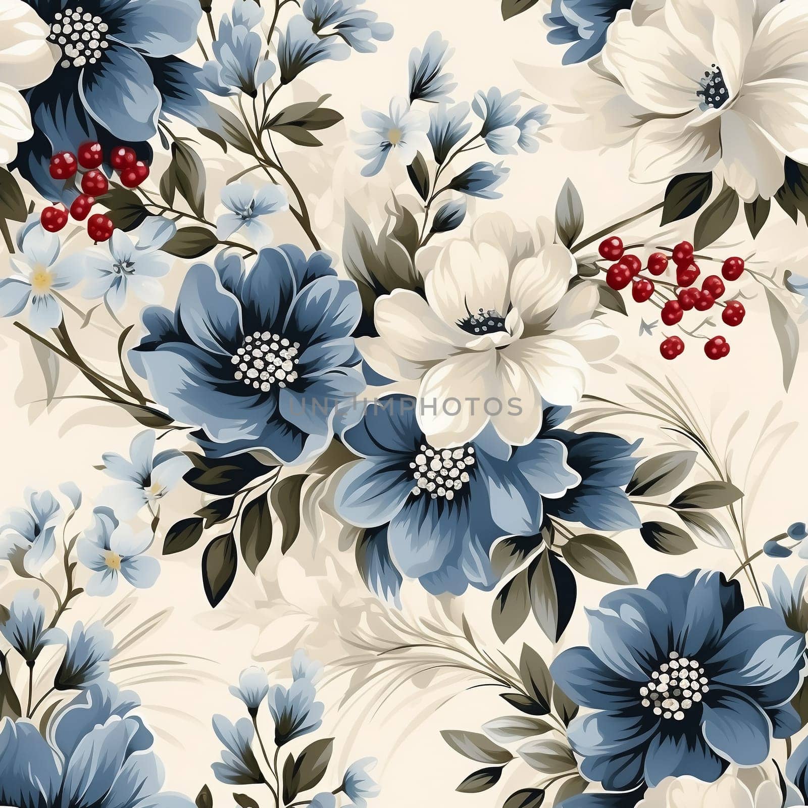 Seamless pattern tile background flowers and floral leaves plants by Nadtochiy