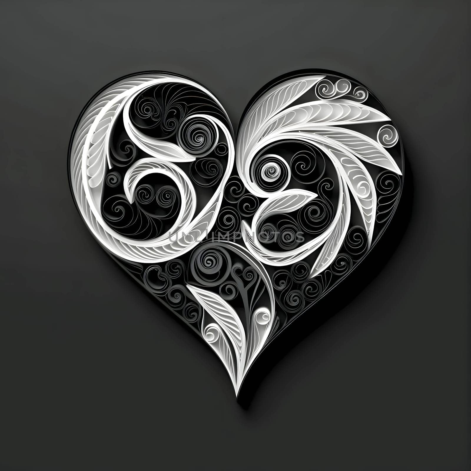 An abstract heart design in black and white.