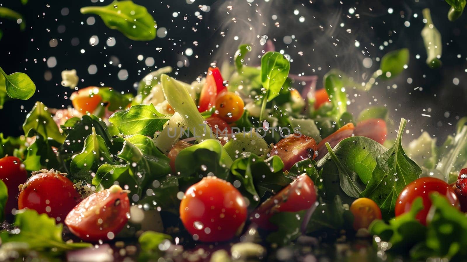 Tasty salad, Vegetable salad, Fresh and healthy food, Salad with vegetables and greens by nijieimu