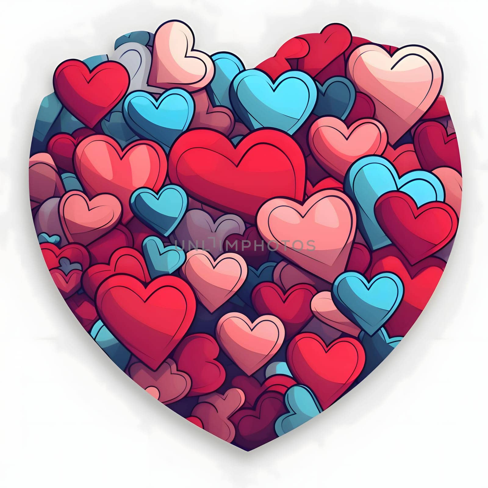 Heart with tiny colored hundreds of certs with isolated background. Heart as a symbol of affection and love. The time of falling in love and love.