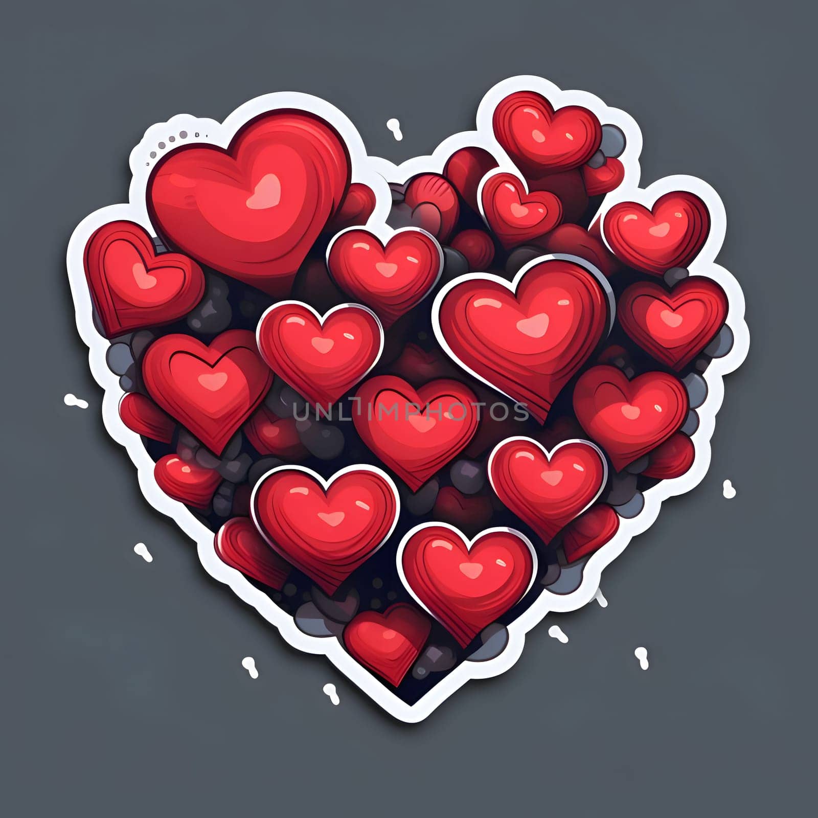 Heart sticker with many red hearts on a gray background. Heart as a symbol of affection and love. by ThemesS