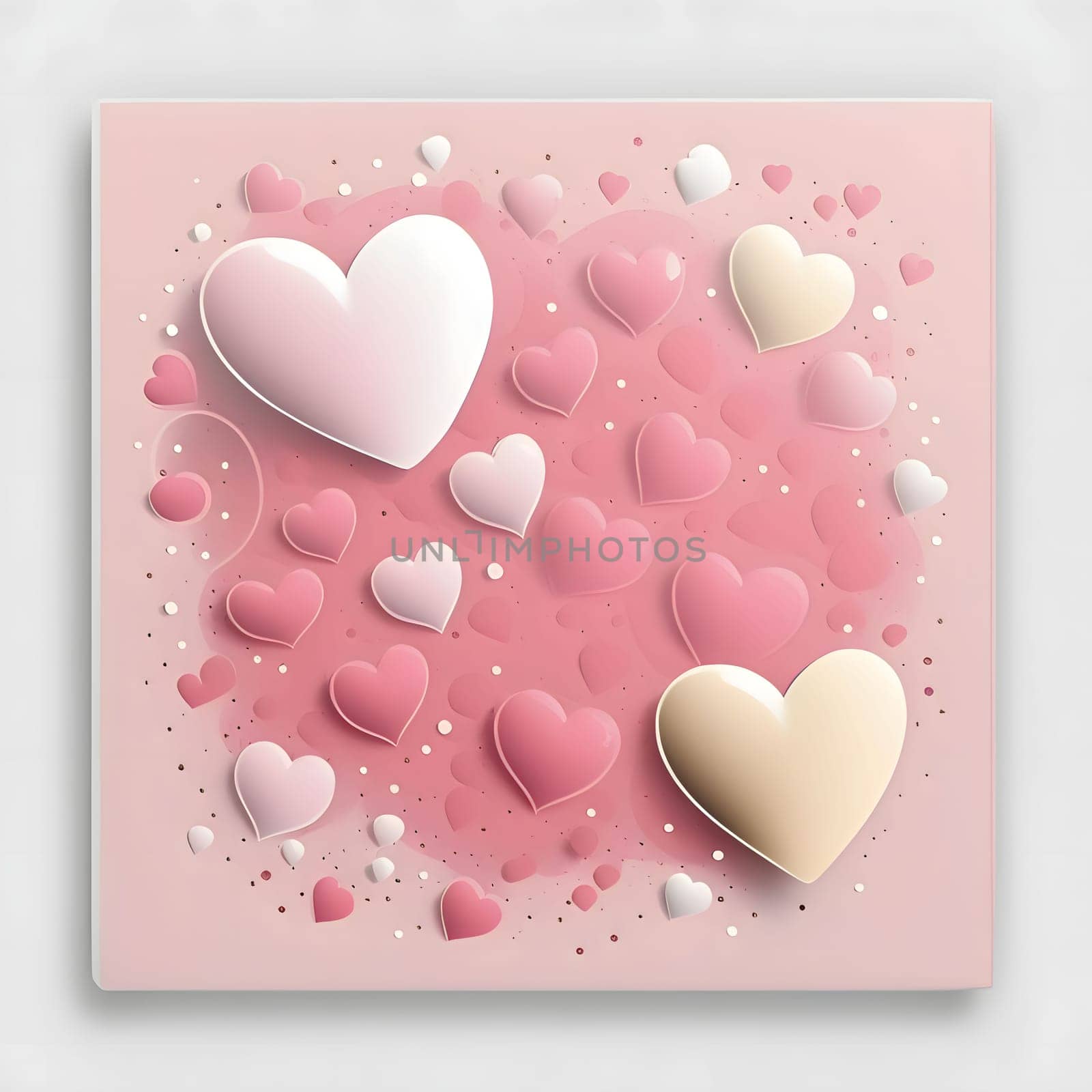 Pink and white hearts on a pink background card. Heart as a symbol of affection and love. The time of falling in love and love.
