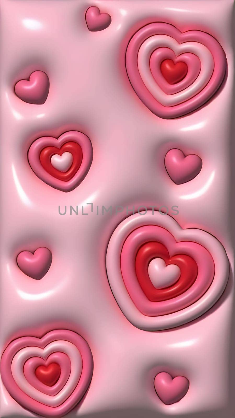 Pink hearts with contour levels on a pink 3D background. Heart as a symbol of affection and love. The time of falling in love and love.