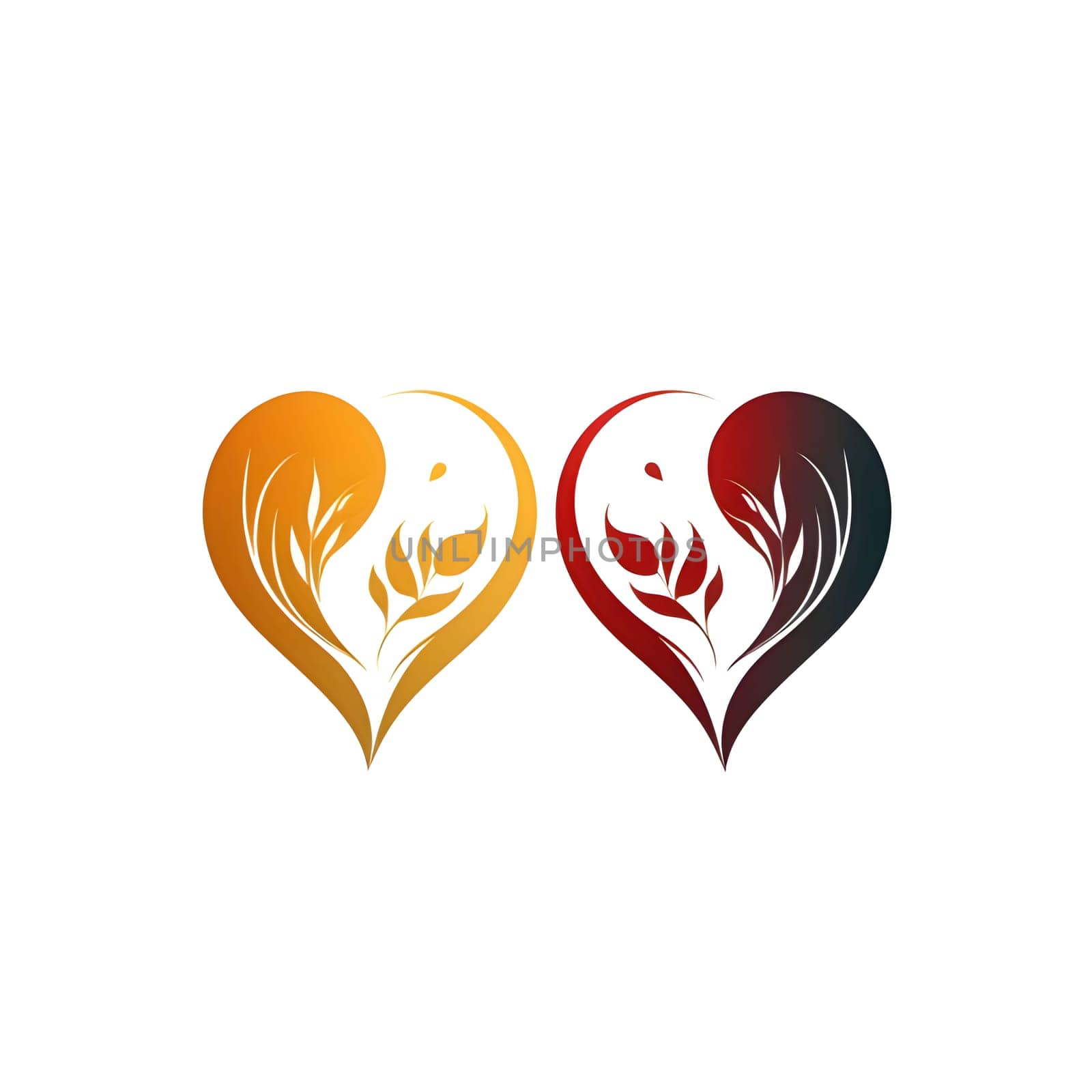 Logo concept two hearts of gold and red with leaves. Heart as a symbol of affection and love. by ThemesS