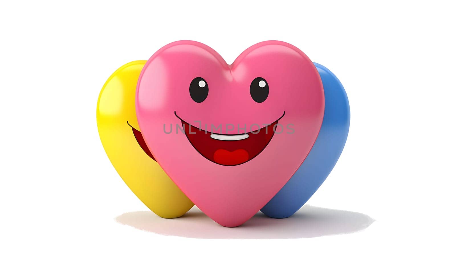 Smiling colorful hearts on white isolated. Heart as a symbol of affection and love. The time of falling in love and love.