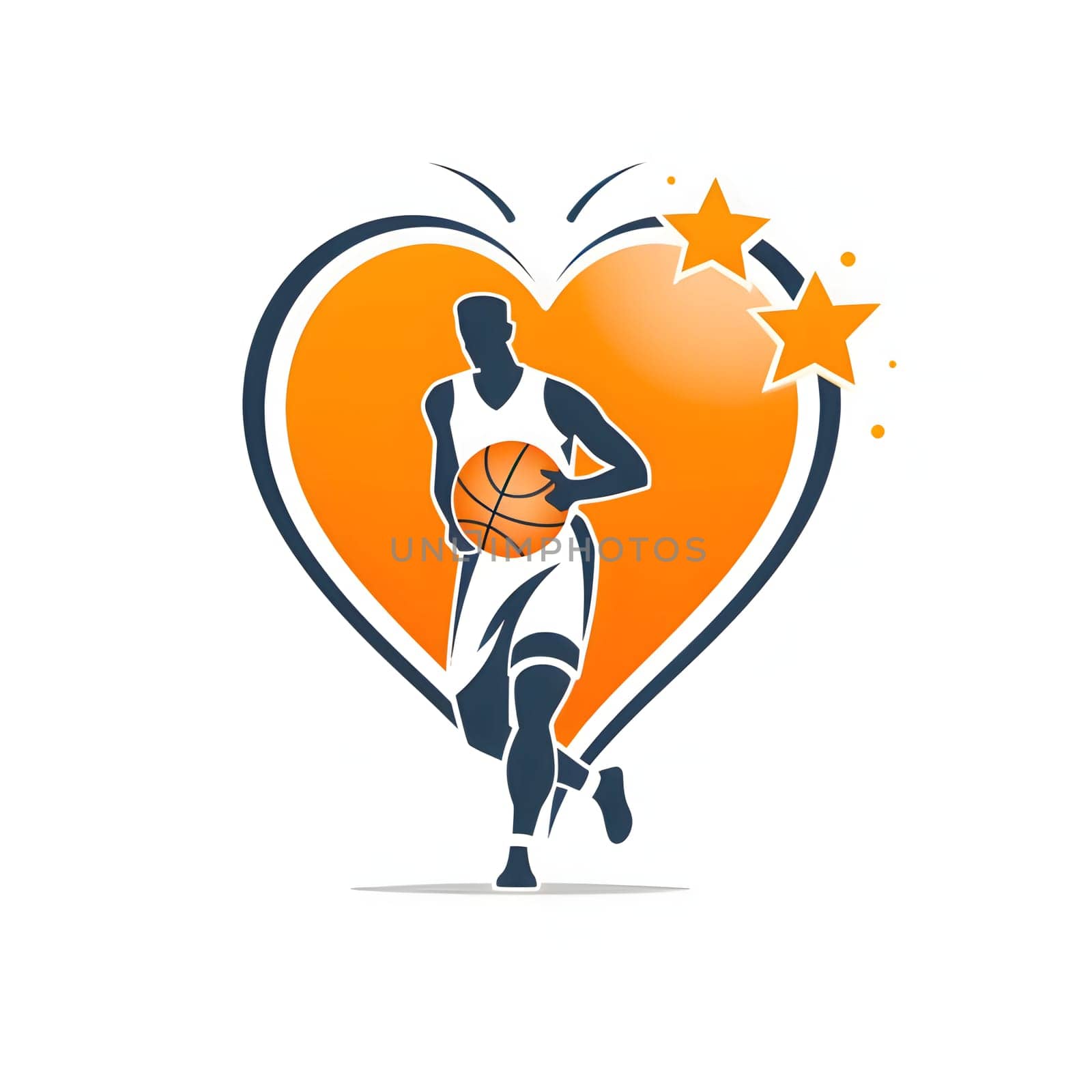 Logo concept. Basketball player in orange Heart of white loaded. Heart as a symbol of affection and love. by ThemesS