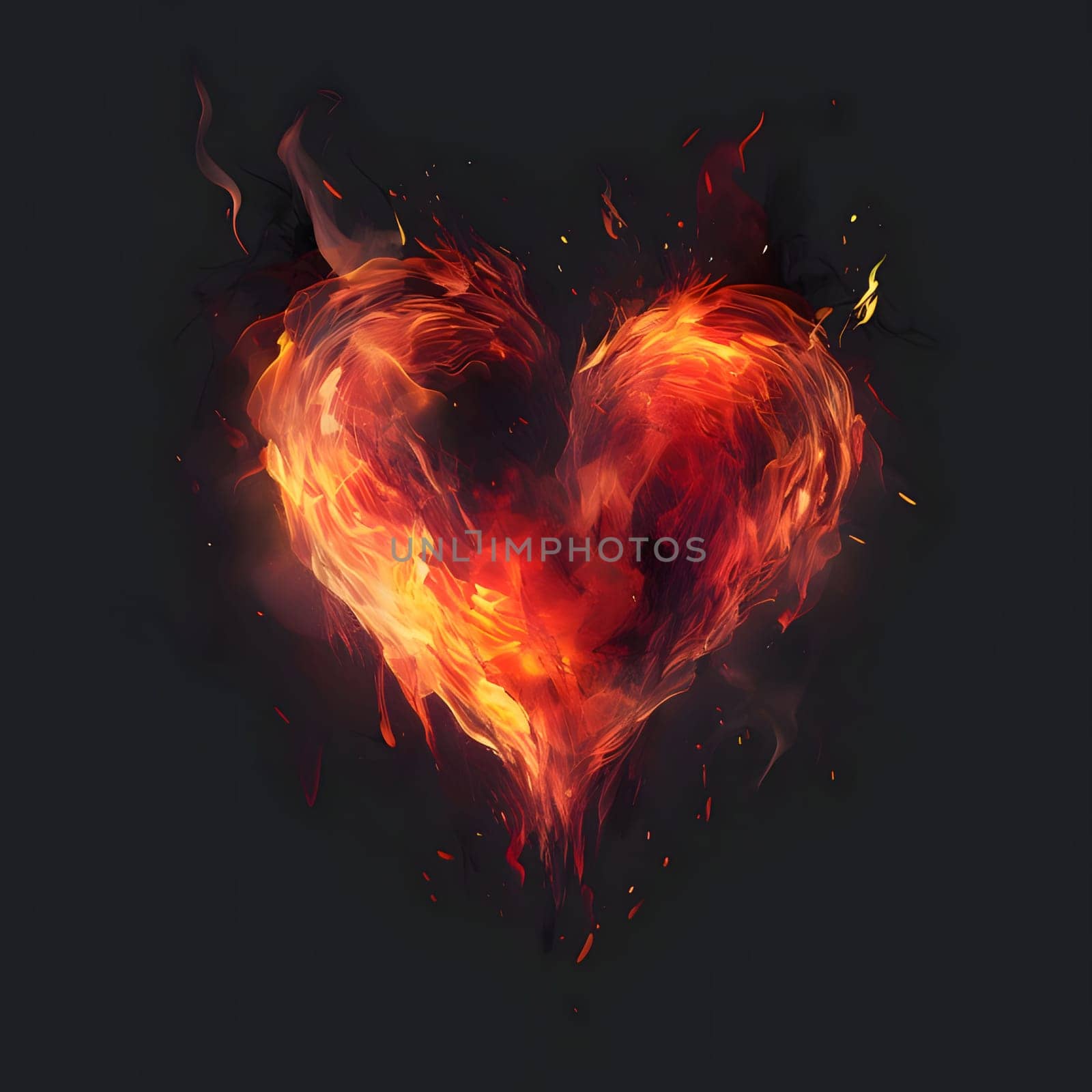 Fiery heart with flames on a black background. Heart as a symbol of affection and love. by ThemesS