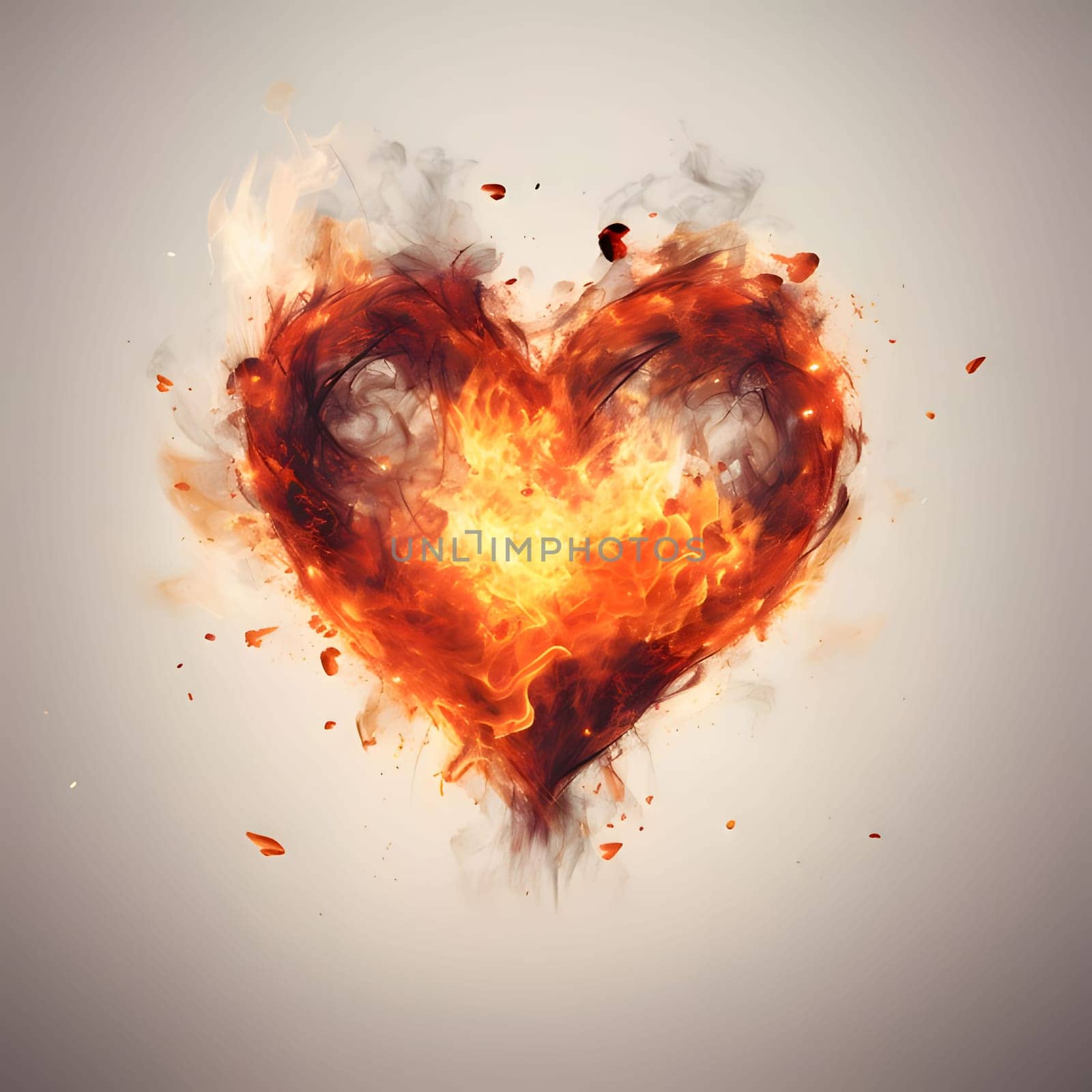 Fiery heart with flames on a gray background. Heart as a symbol of affection and love. The time of falling in love and love.