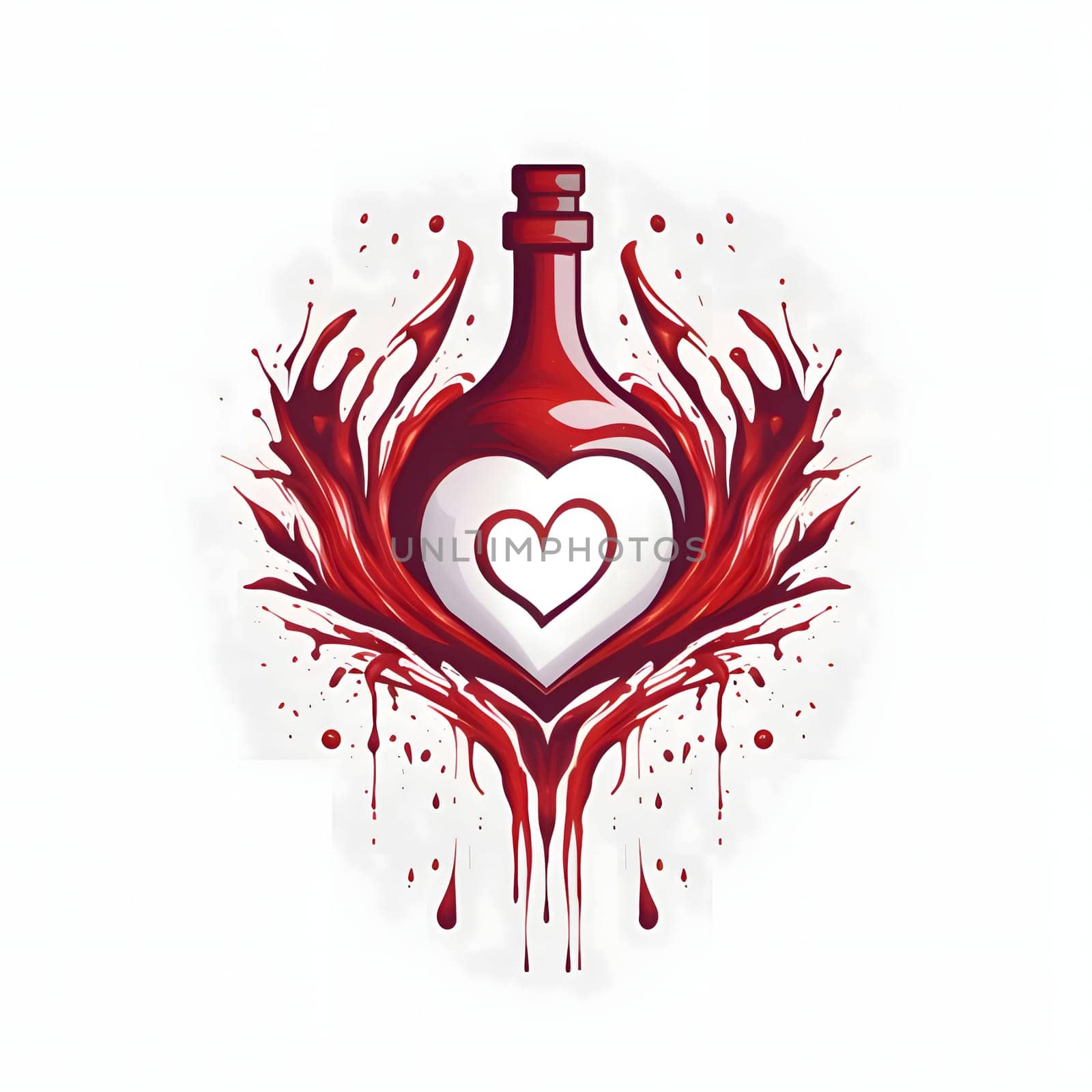 Concept Logo Red bottle with white and Red heart in the middle. Heart as a symbol of affection and love. The time of falling in love and love.
