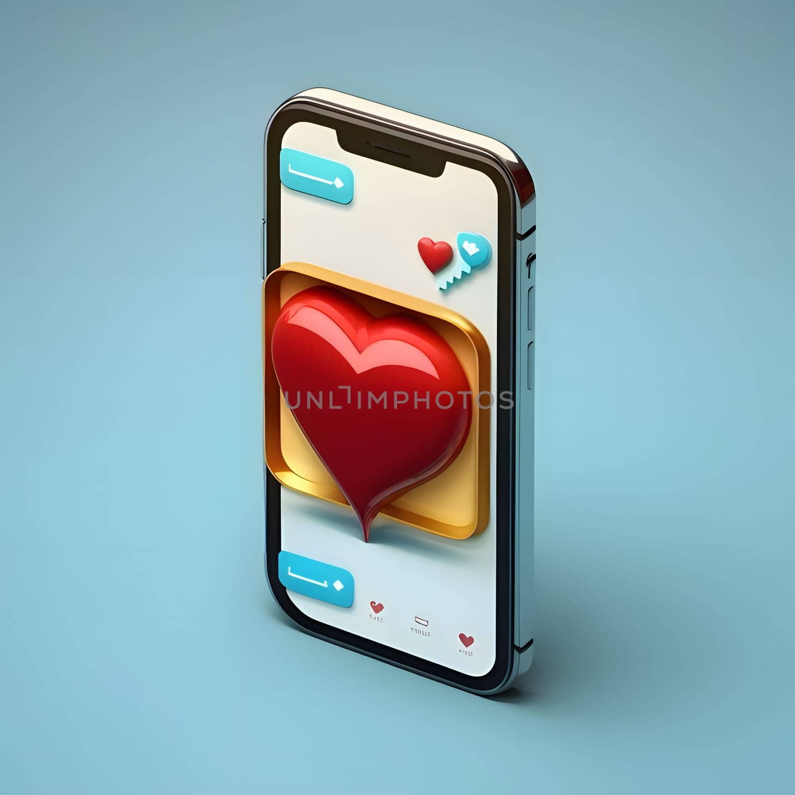 Smartphone Red Heart on gold background on the screen, dark background. Heart as a symbol of affection and love. The time of falling in love and love.
