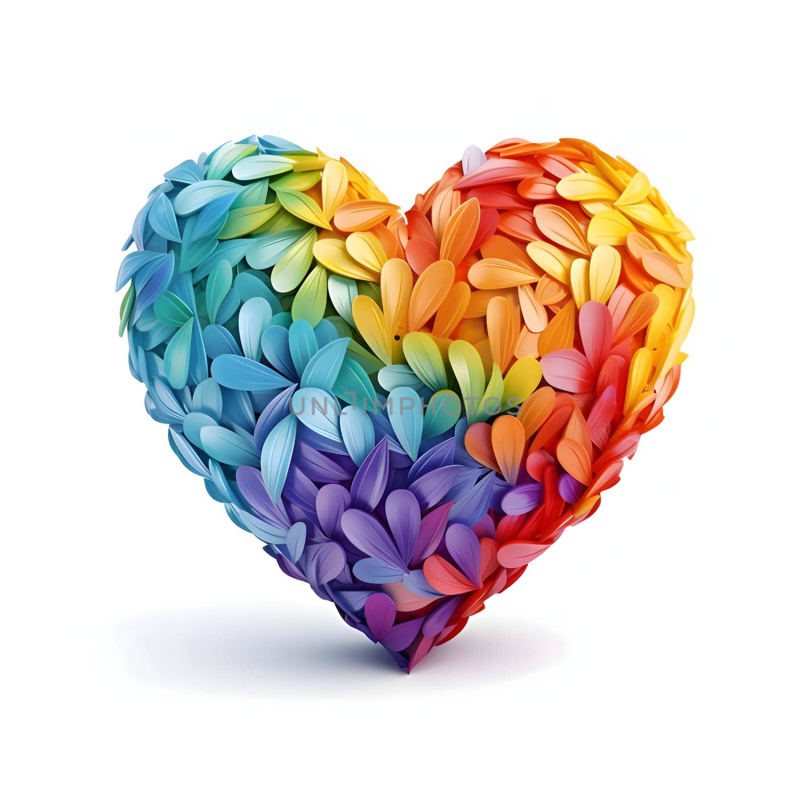 Colorful rainbow heart with white flower petals, isolated background. Heart as a symbol of affection and love. by ThemesS