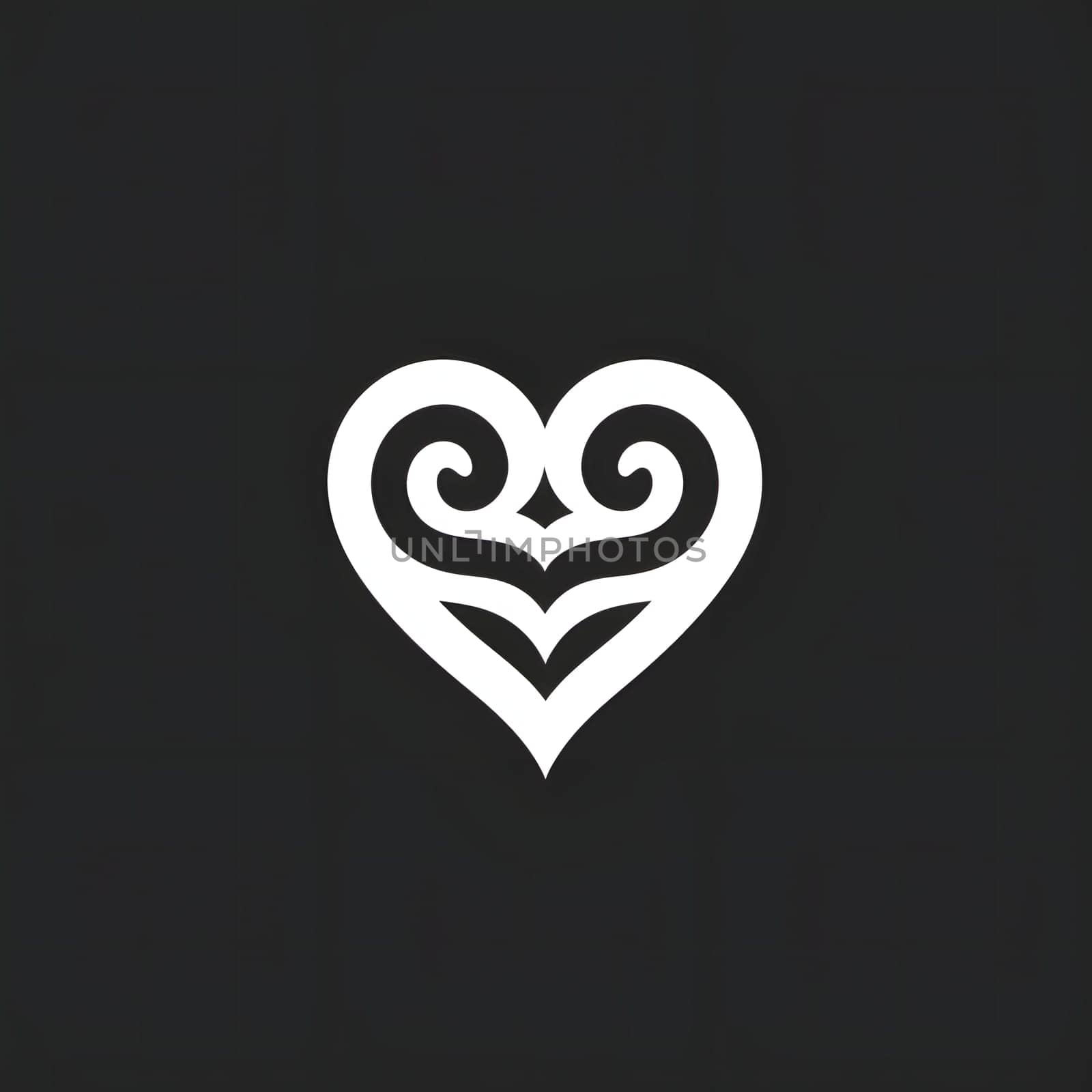 Concept logos heart with two swirls dark background. Heart as a symbol of affection and love. The time of falling in love and love.