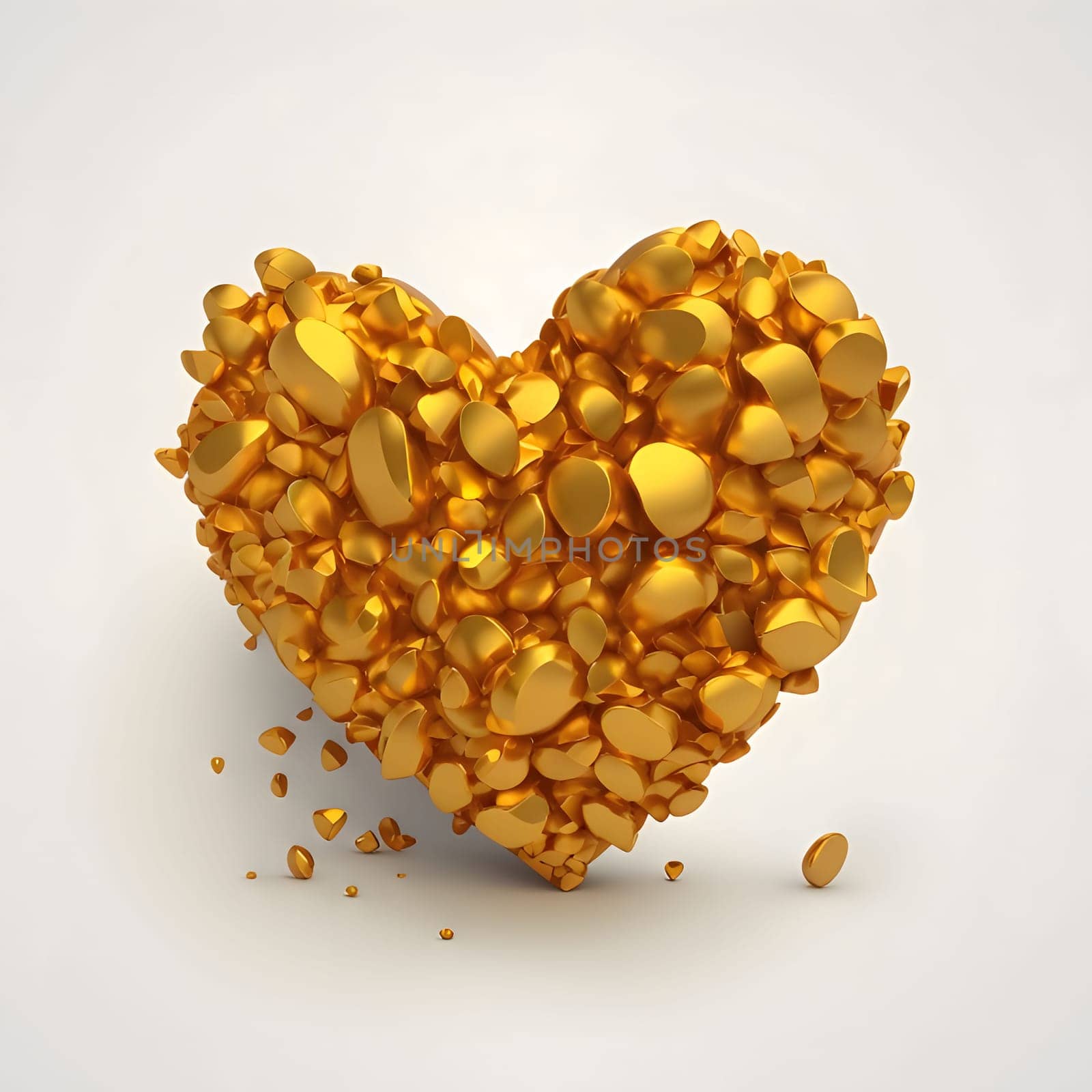 Heart enhanced with gold particles on a light background. Heart as a symbol of affection and love. by ThemesS