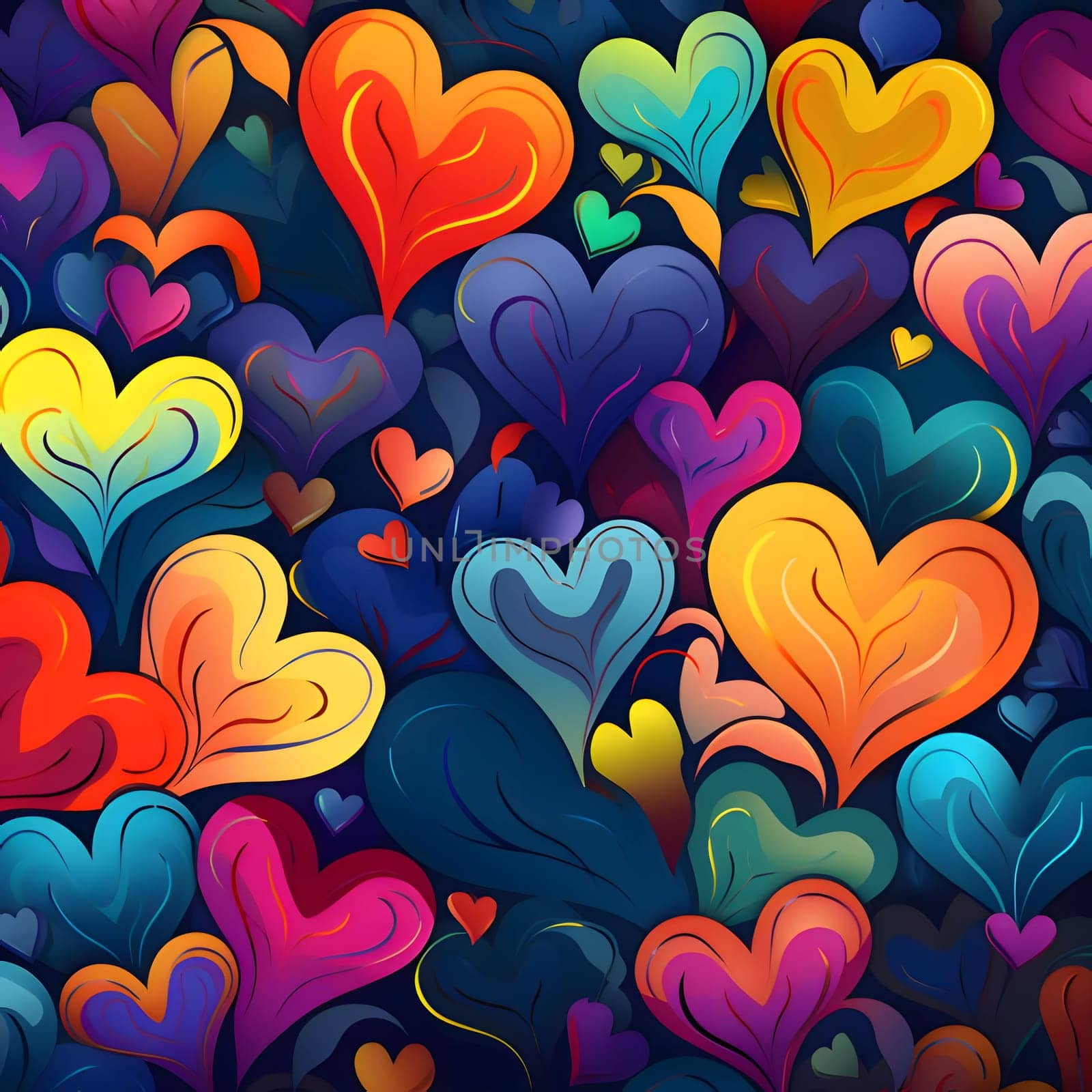 Elegant and modern. Colorful hearts as abstract background, wallpaper, banner, texture design with pattern - vector. Dark colors.