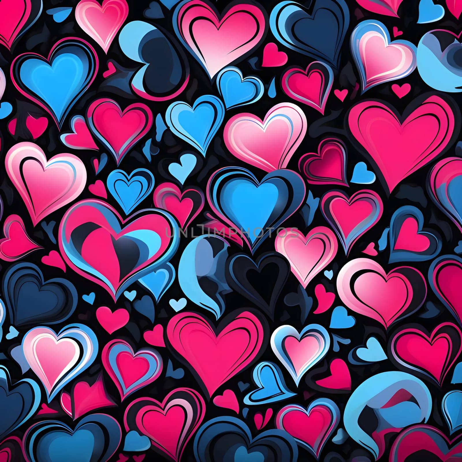 Colorful hearts as abstract background, wallpaper, banner, texture design with pattern - vector. Dark colors. by ThemesS