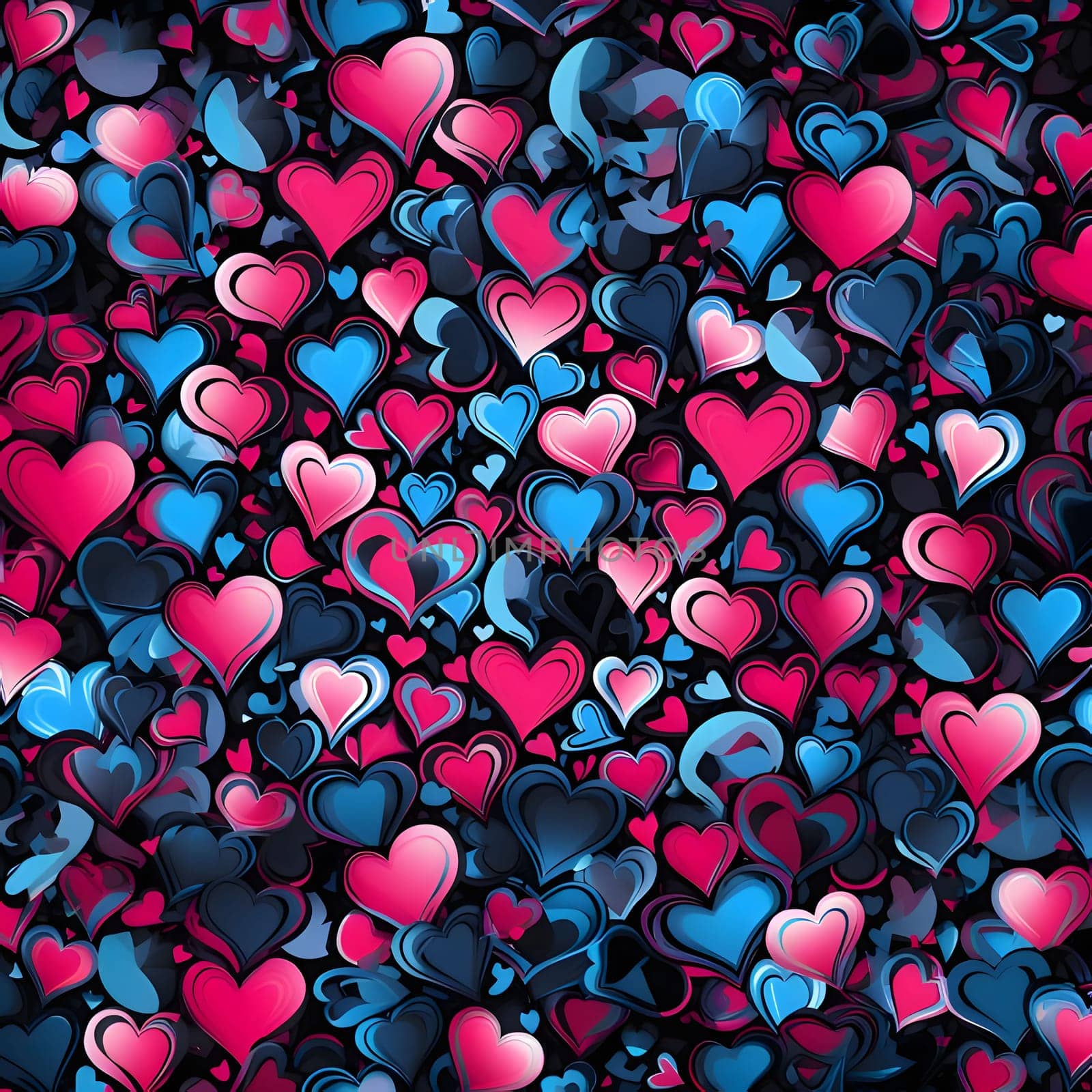 Elegant and modern. Colorful hearts as abstract background, wallpaper, banner, texture design with pattern - vector. Dark colors.