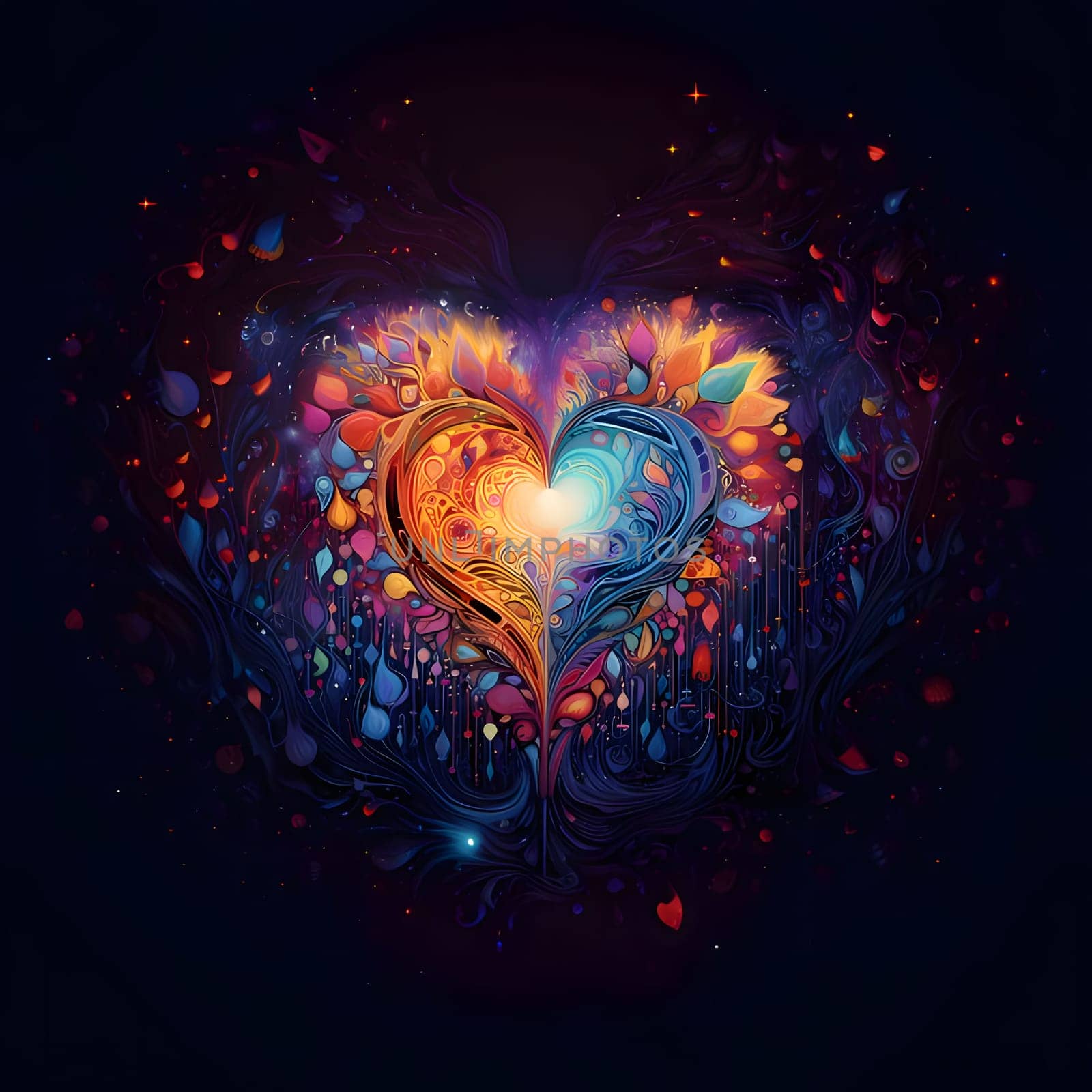 Colorful, rainbow, decorated with various shapes and colors abstract heart. Heart as a symbol of affection and love. The time of falling in love and love.
