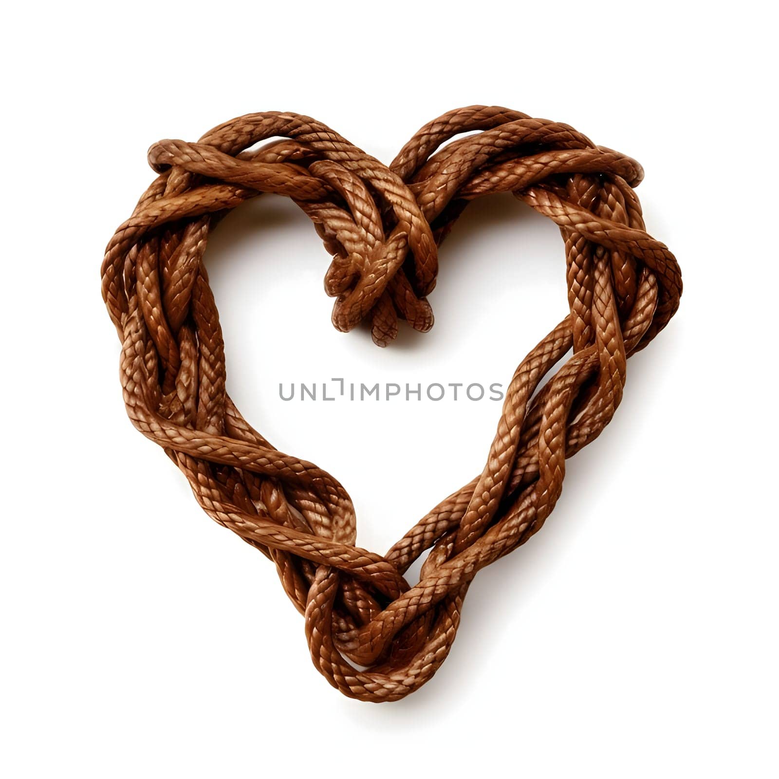 Heart braided from thick brown rope, cord. White isolated background. Heart as a symbol of affection and love. by ThemesS