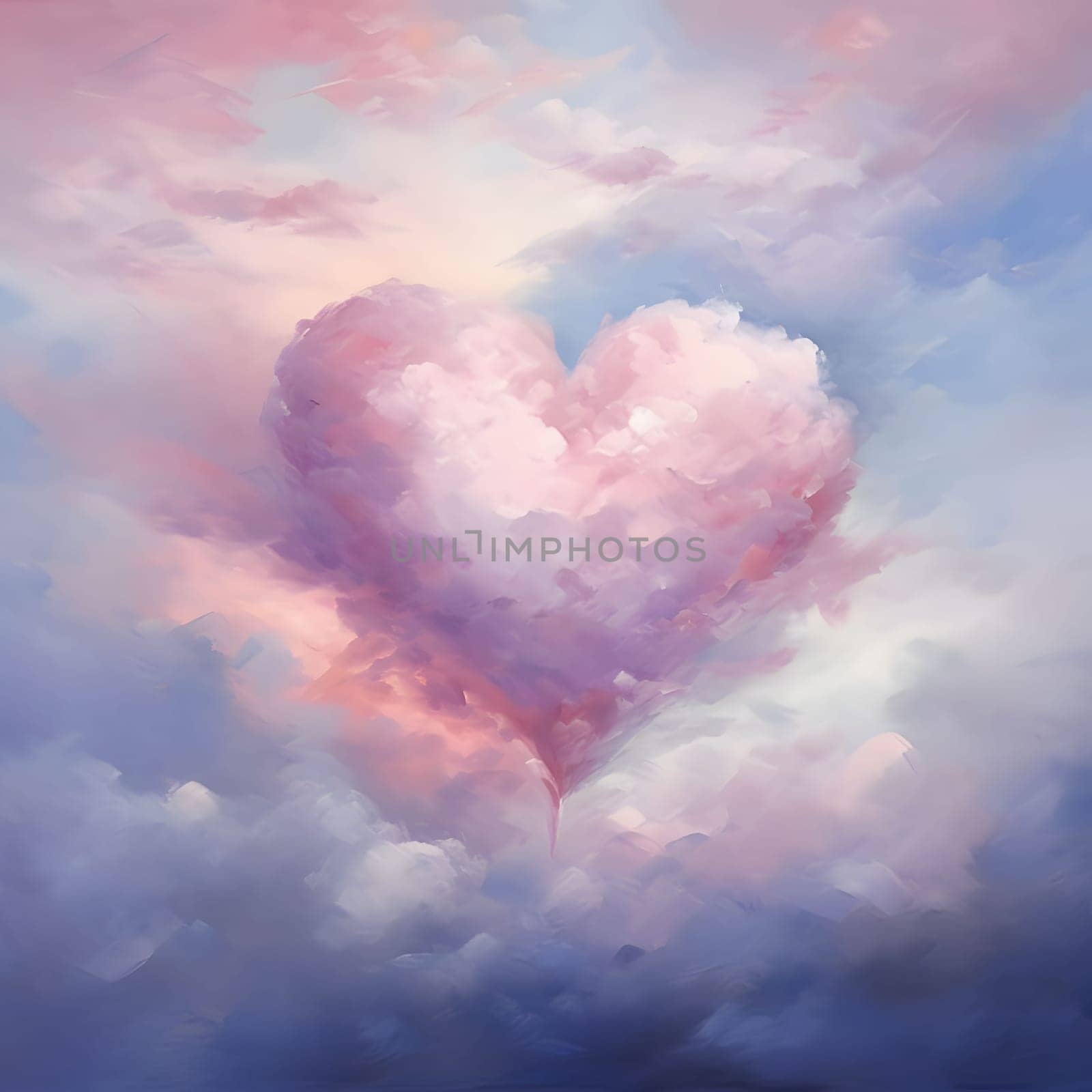 Illustration of a heart in the form of a cloud shape in the sky. Heart as a symbol of affection and love. The time of falling in love and love.