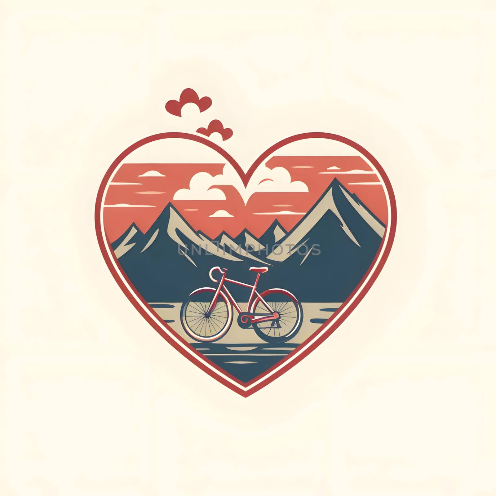 Logo concept heart in it mountains clouds, bicycle. Heart as a symbol of affection and love. by ThemesS
