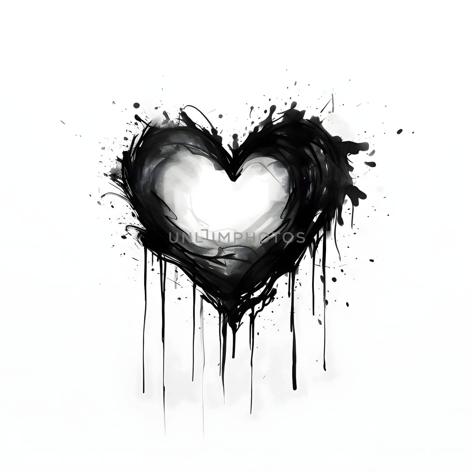 Black, dark paint drawn heart on a white isolated background. Heart as a symbol of affection and love. by ThemesS