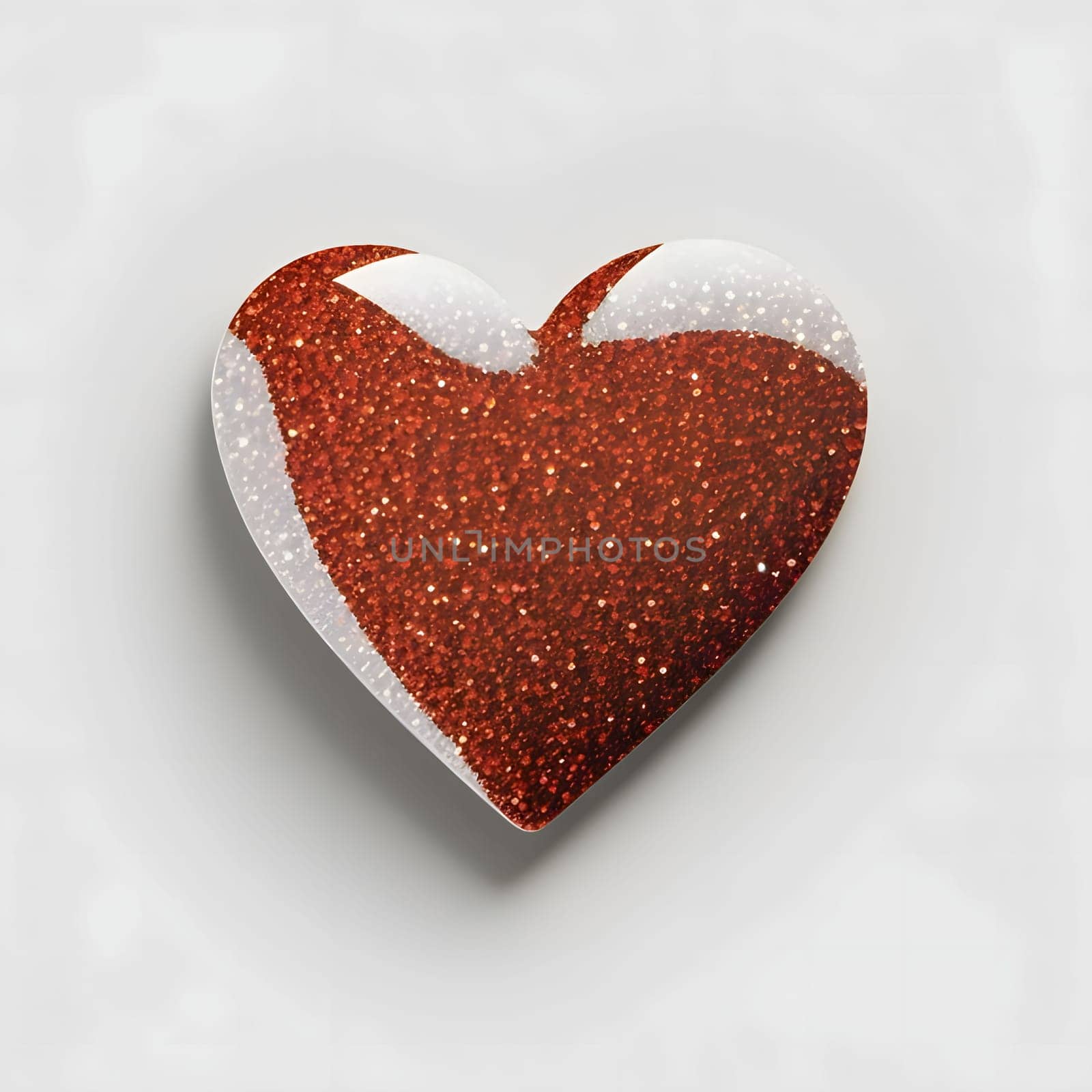 Heart made of millions of tiny rubies with a shiny white isolated background. Heart as a symbol of affection and love. The time of falling in love and love.