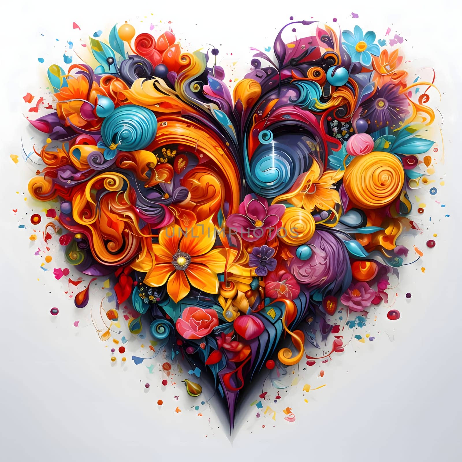 Colorful heart, line flower abstraction, white background. Heart as a symbol of affection and love. by ThemesS