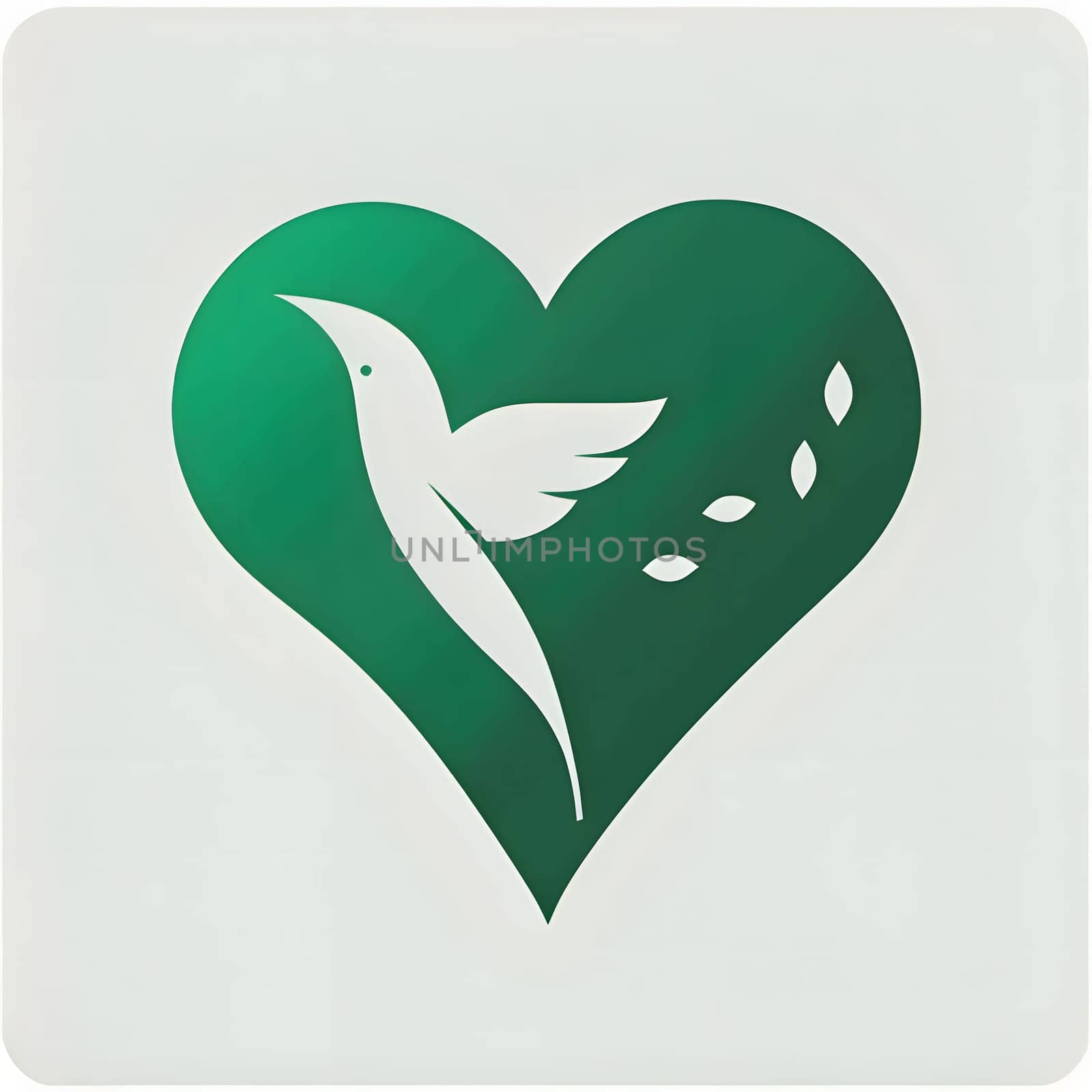 Logo concept green heart with bird white background. Heart as a symbol of affection and love. by ThemesS