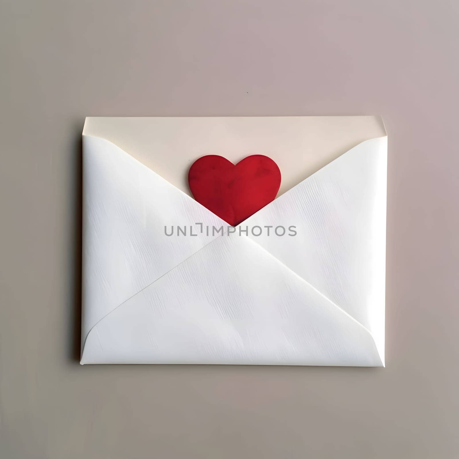 White envelope with a red heart in the middle. Heart as a symbol of affection and love. by ThemesS